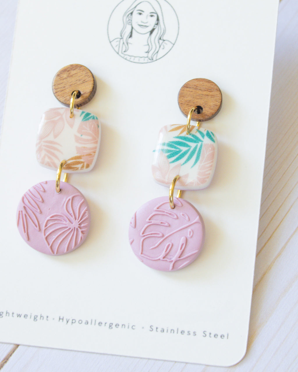 SS13 Tropical Leaf Teardrop Earrings Wood | Vacation Statement Earrings | Lightweight Polymer Clay | Gifts for Her