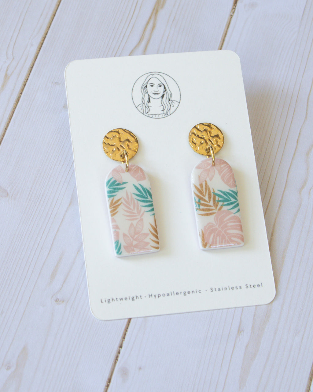 SS12 Tropical Leaf Teardrop Earrings Gold | Vacation Statement Earrings | Lightweight Polymer Clay | Gifts for Her