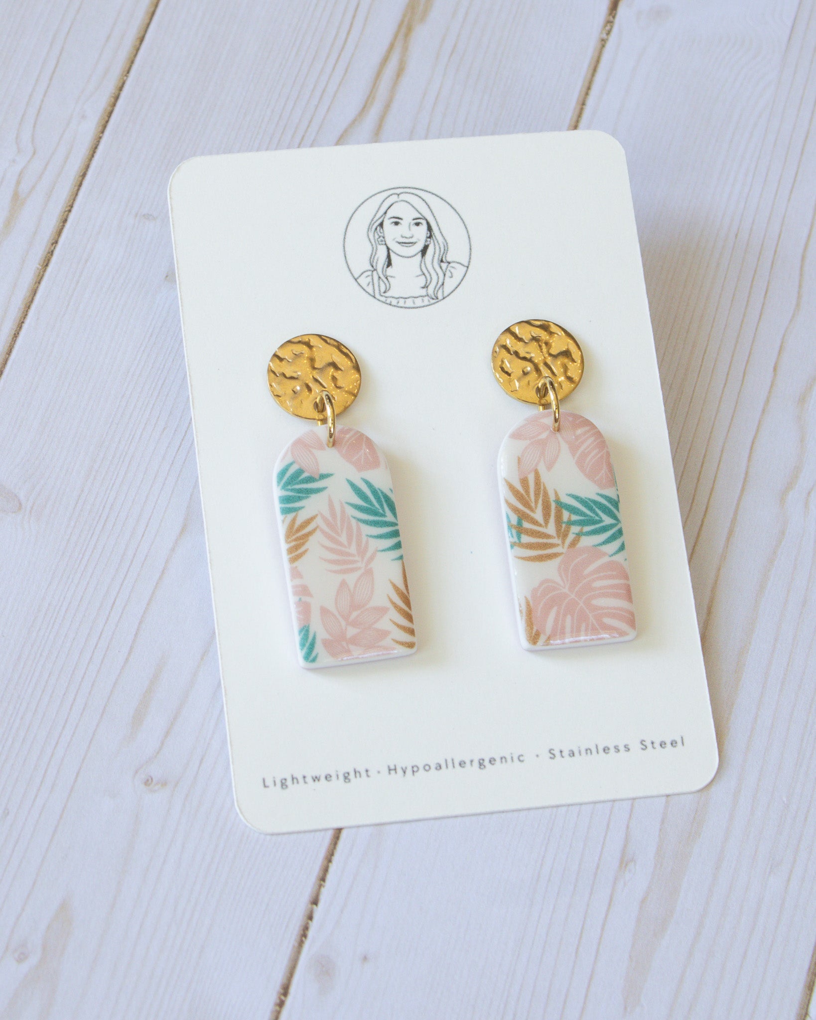 SS12 Tropical Leaf Teardrop Earrings Gold | Vacation Statement Earrings | Lightweight Polymer Clay | Gifts for Her
