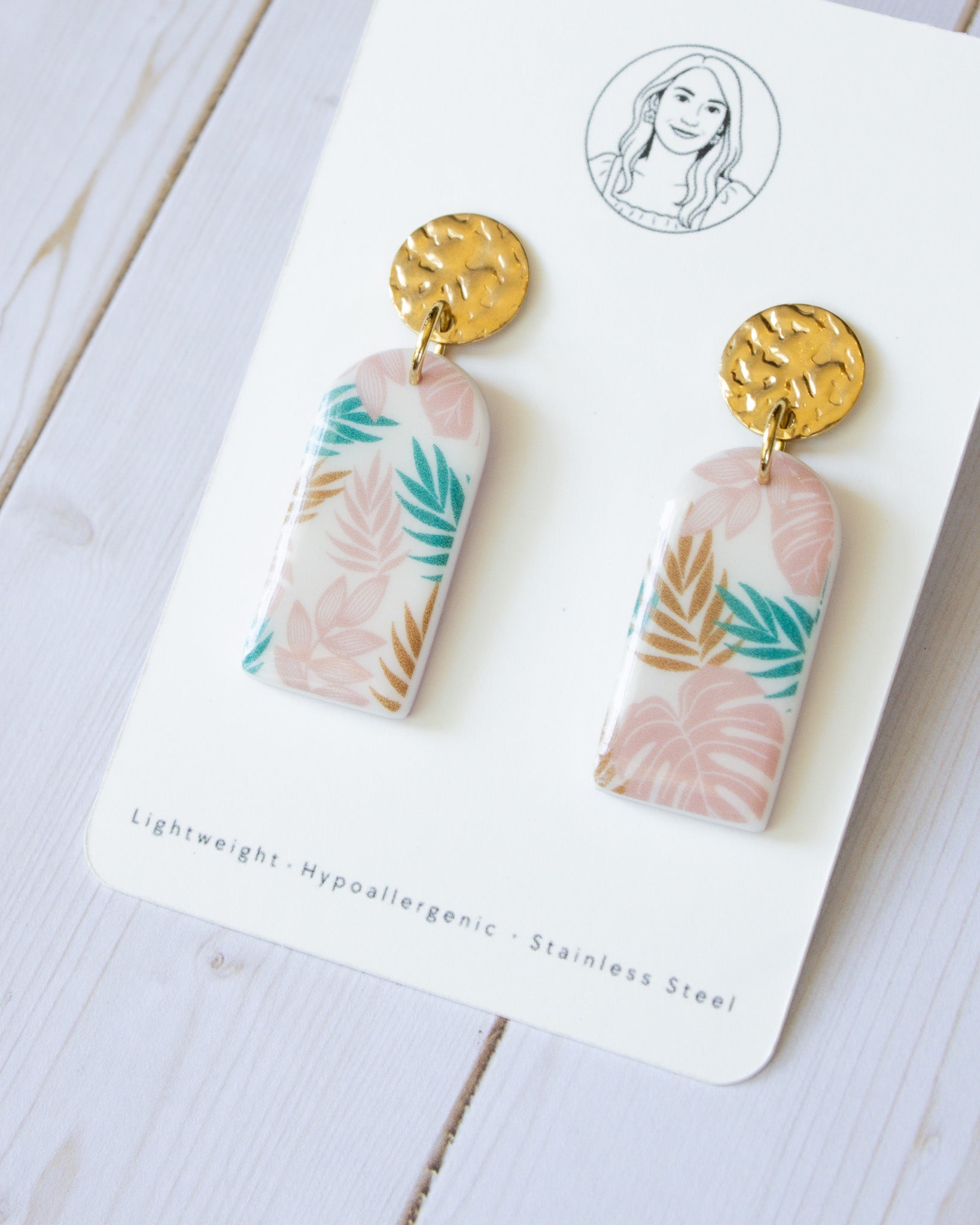 SS12 Tropical Leaf Teardrop Earrings Gold | Vacation Statement Earrings | Lightweight Polymer Clay | Gifts for Her