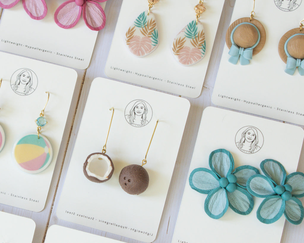 SS3 Handmade Coconut Dangle Earrings | Lightweight Tropical Summer Earrings | Lightweight Polymer Clay| Gifts for Her