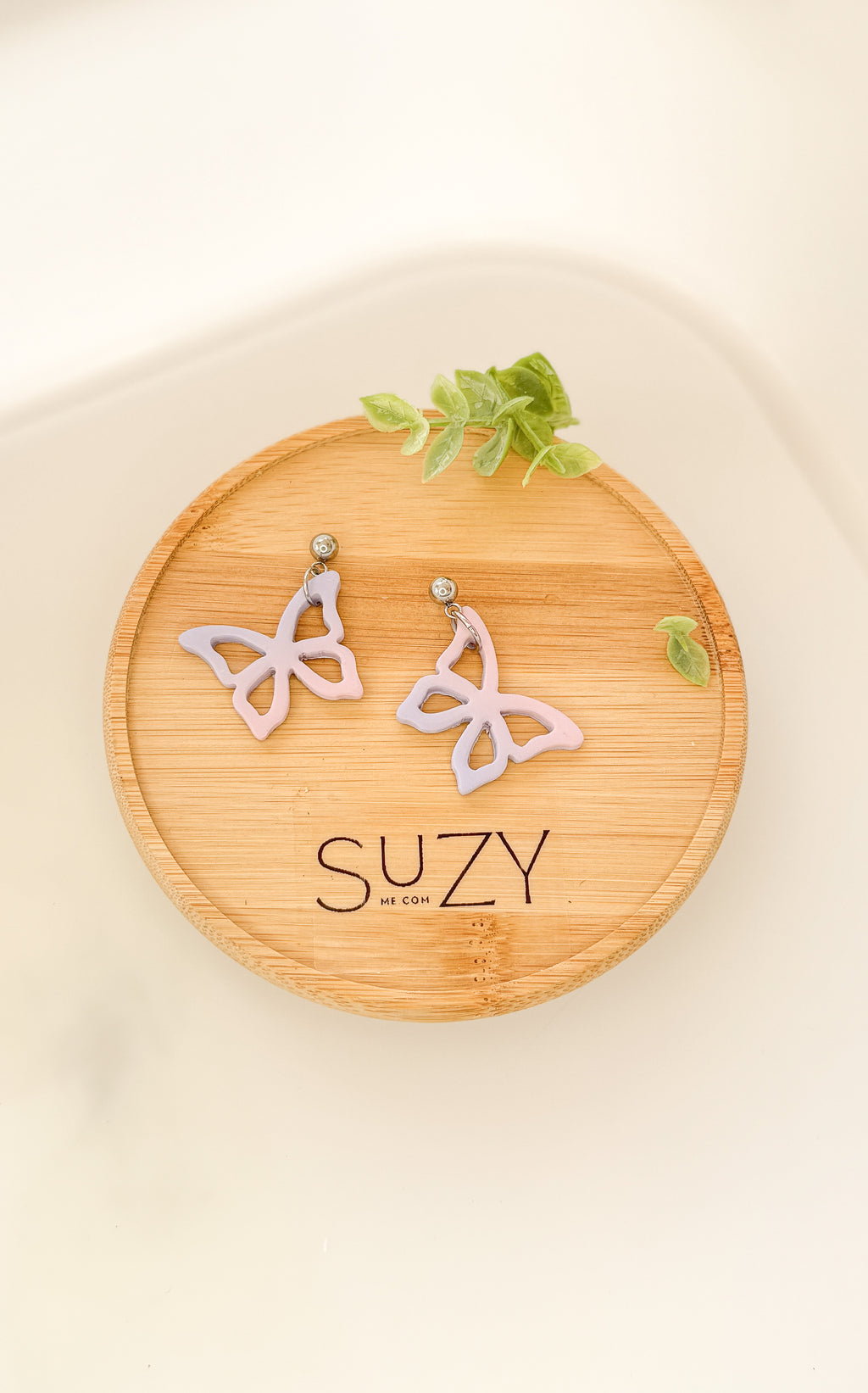 BF2 Butterfly Dangle Earring, Handmade Polymer Clay Statement Earrings, Animal Insect Inspired, Purple Ombre, Floral