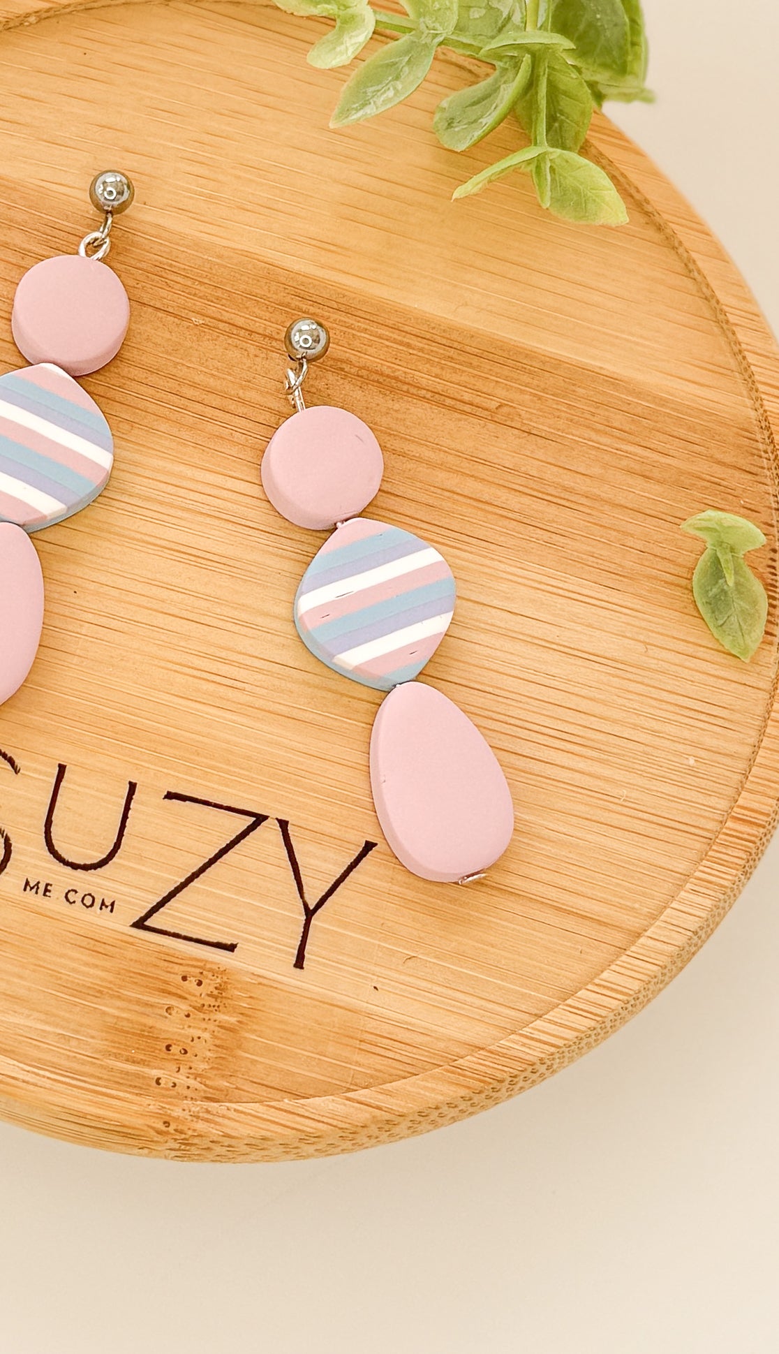 Pastel Dangle Earrings – Striped Polymer Clay Jewelry – Soft Minimalist Statement Earrings – Lightweight Handmade