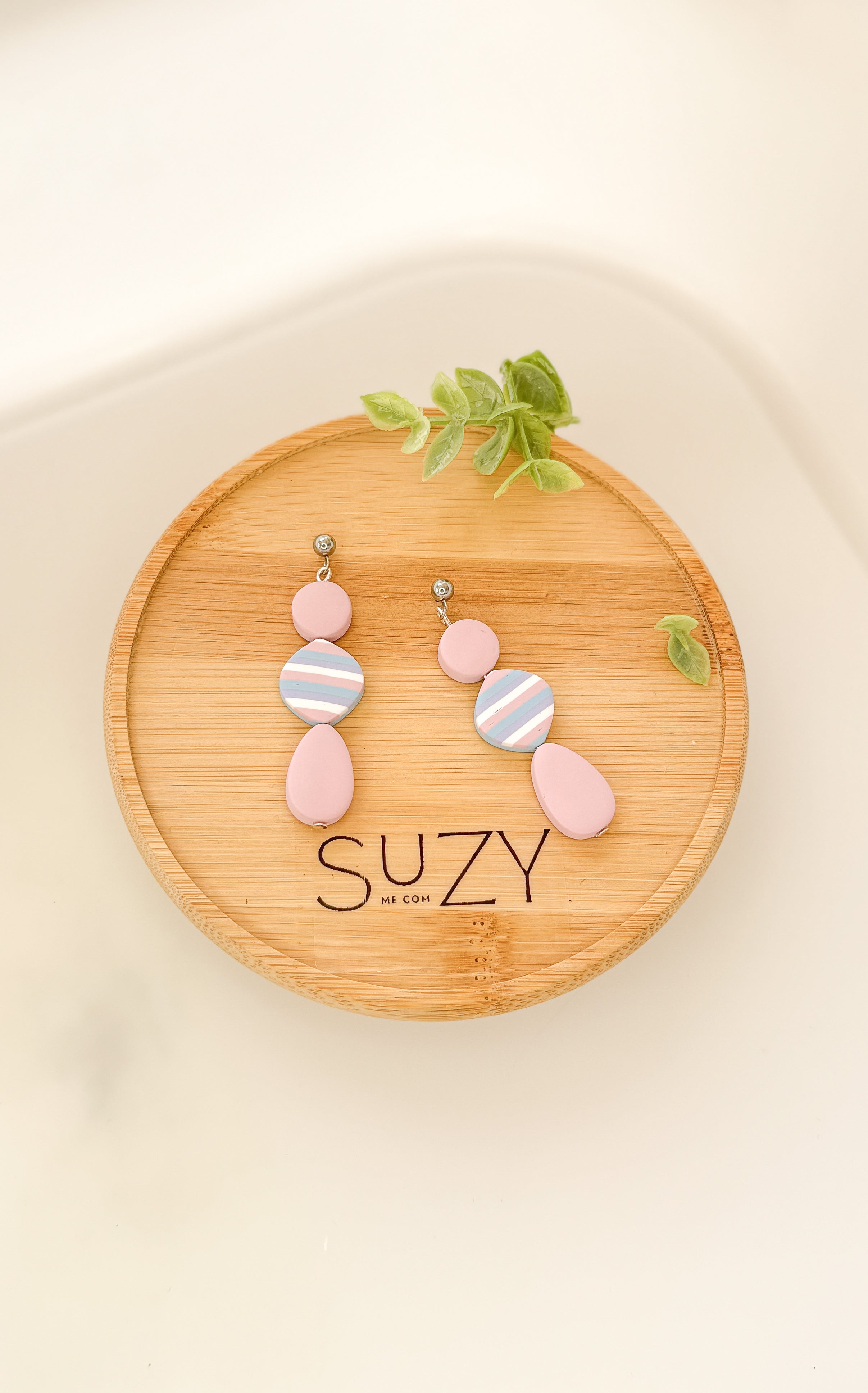 Pastel Dangle Earrings – Striped Polymer Clay Jewelry – Soft Minimalist Statement Earrings – Lightweight Handmade