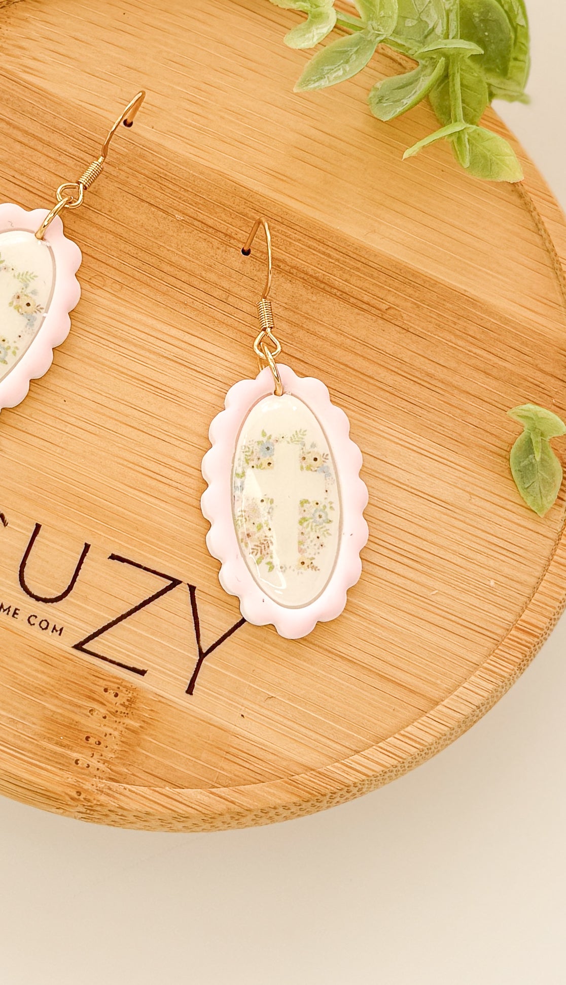 Faith Inspired Floral Dangle Earrings, Handmade Polymer Clay, White and Pink, Christian Gift, Lightweight Statement Jewelry