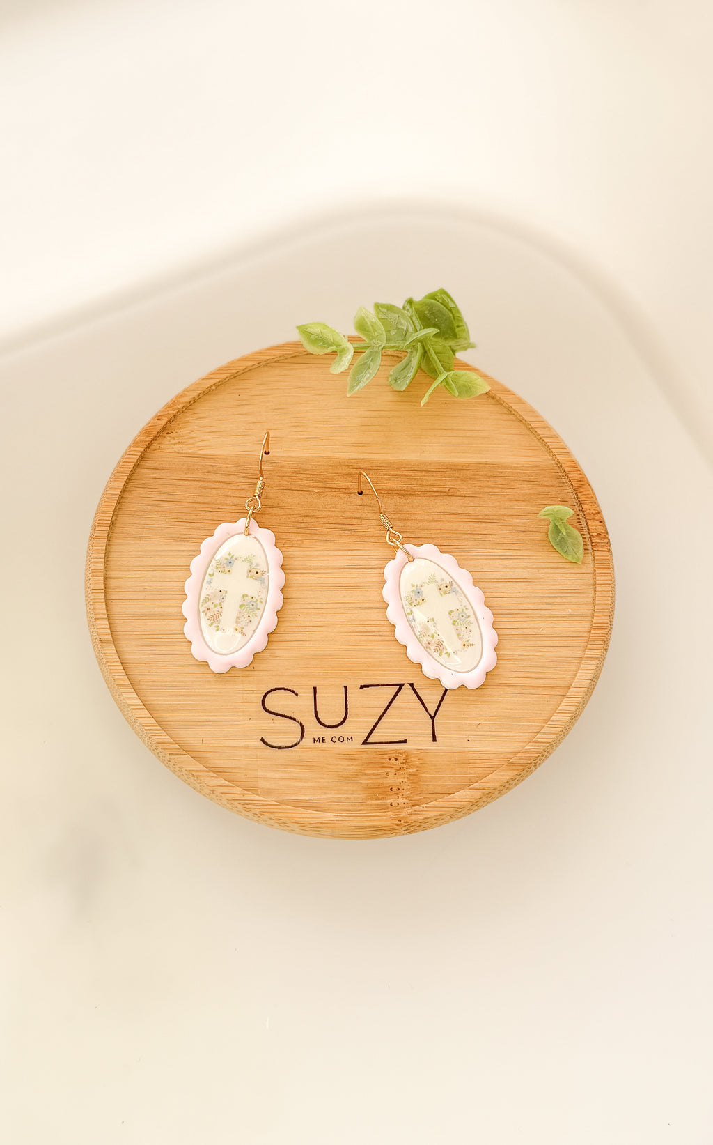Faith Inspired Floral Dangle Earrings, Handmade Polymer Clay, White and Pink, Christian Gift, Lightweight Statement Jewelry