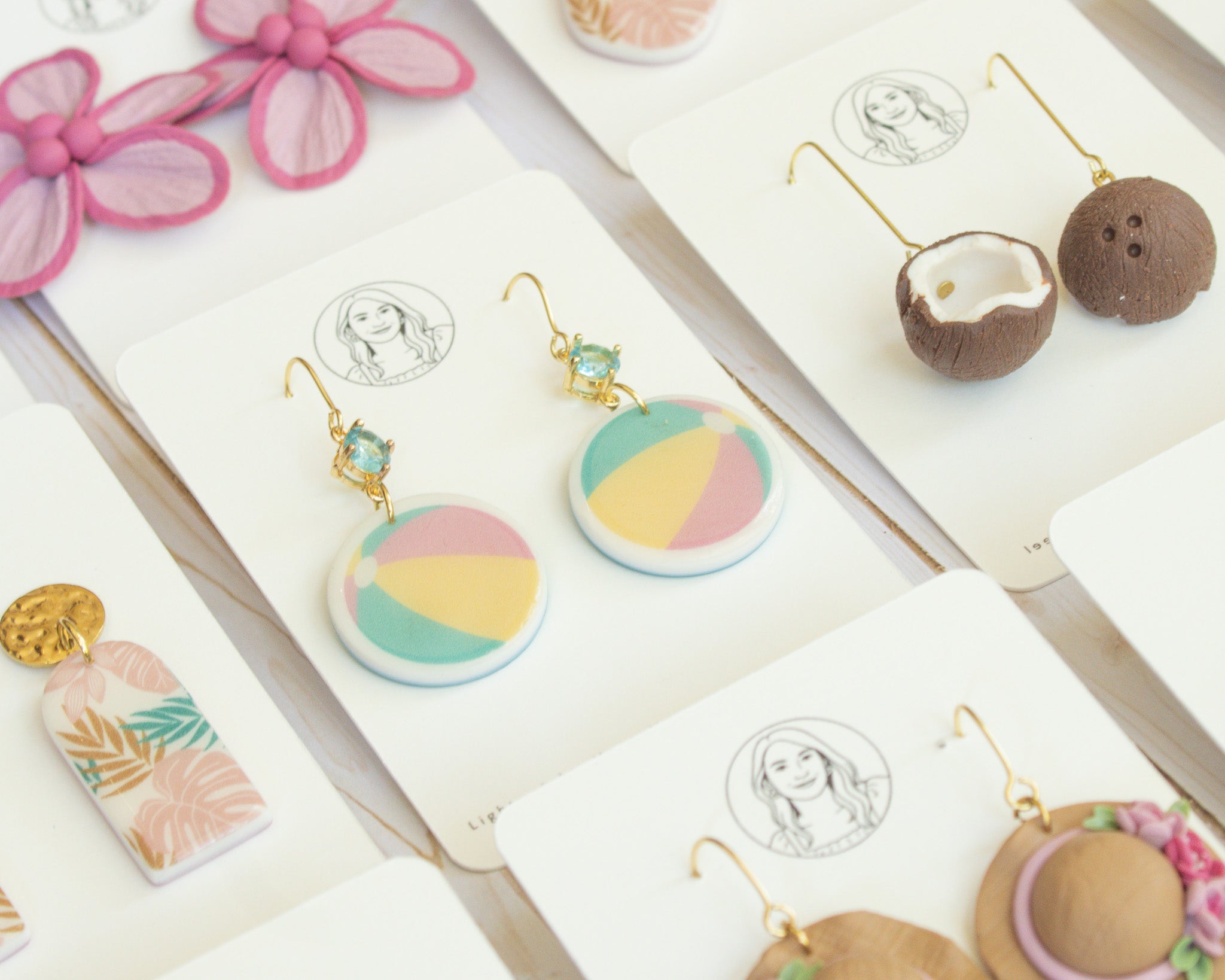 SS10 Beach Ball Dangle Earrings | Summer Pool Party Earrings | Handmade Polymer Clay | Lightweight & Hypoallergenic