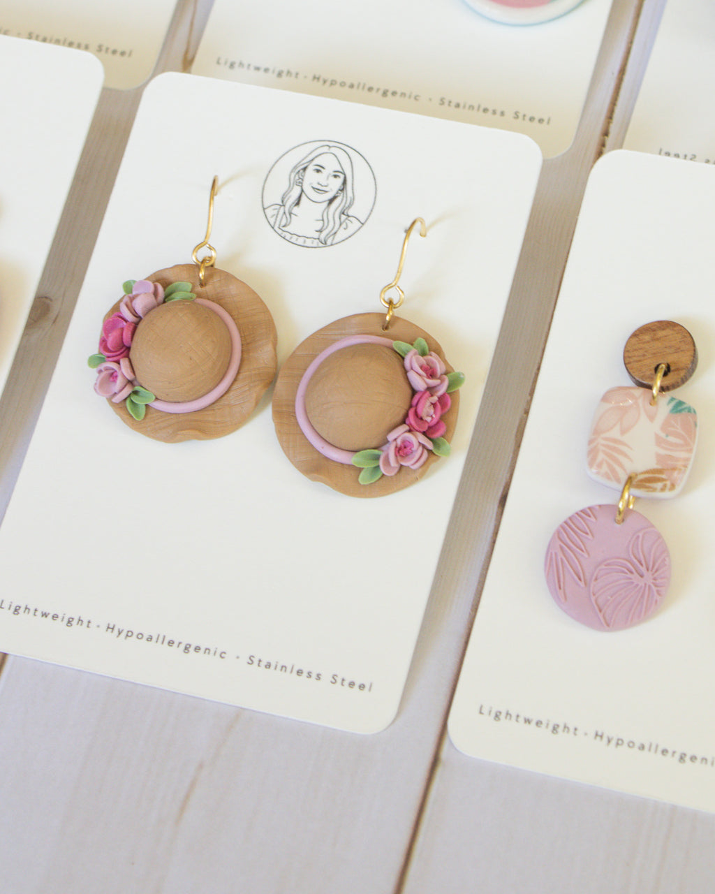 SS2 Pink Floral Straw Hat Earrings | Lightweight Summer Statement Earrings | Handmade Polymer Clay | Gifts for Her