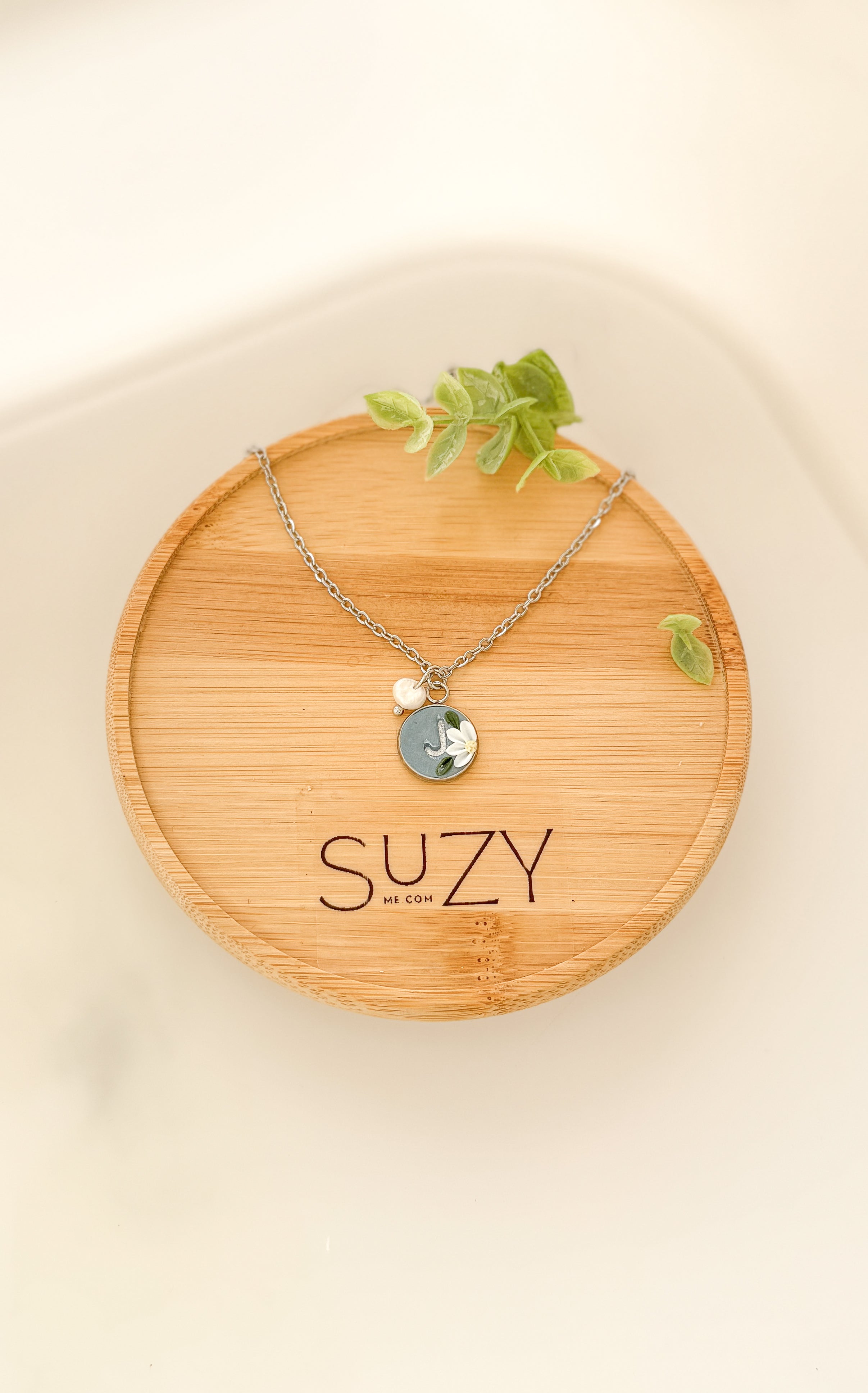 Initial Necklace, Stainless Steel, Polymer Clay Letter Pendant, Minimalist Alphabet Jewelry, Personalized Gift, pearl, glass crystal
