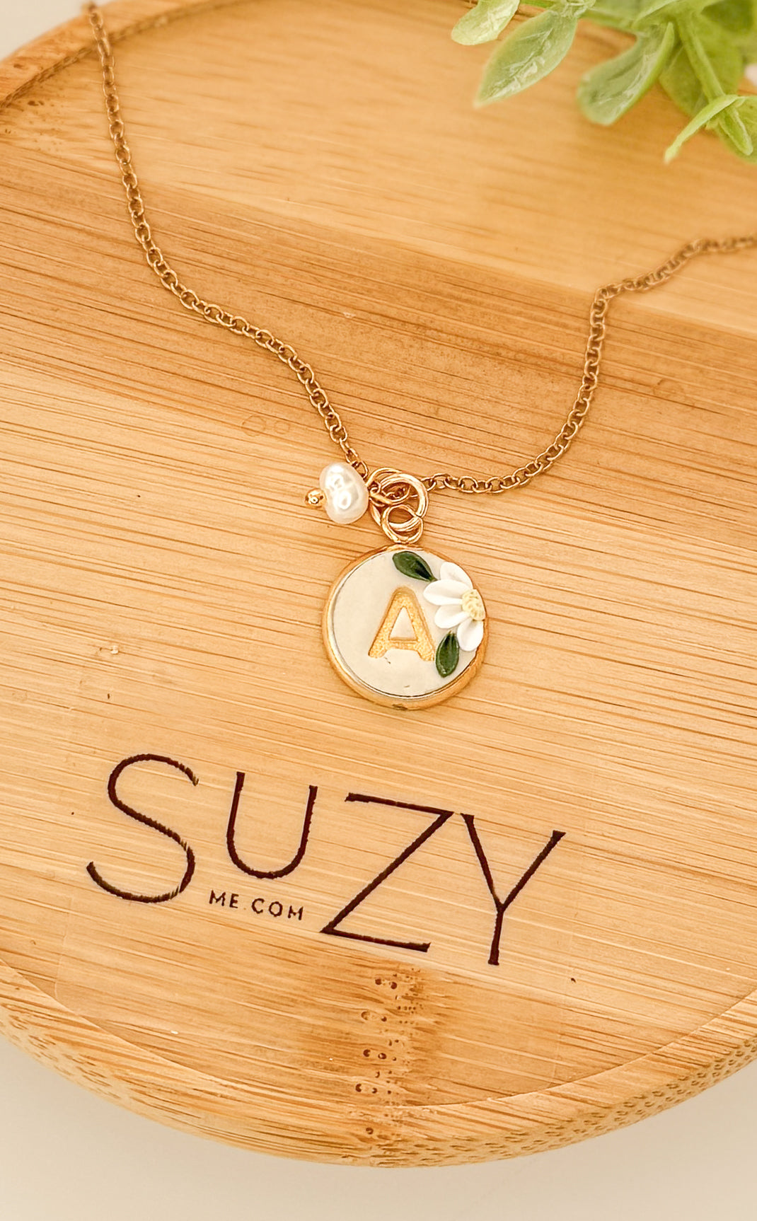 Initial Necklace, Stainless Steel, Polymer Clay Letter Pendant, Minimalist Alphabet Jewelry, Personalized Gift, pearl, glass crystal