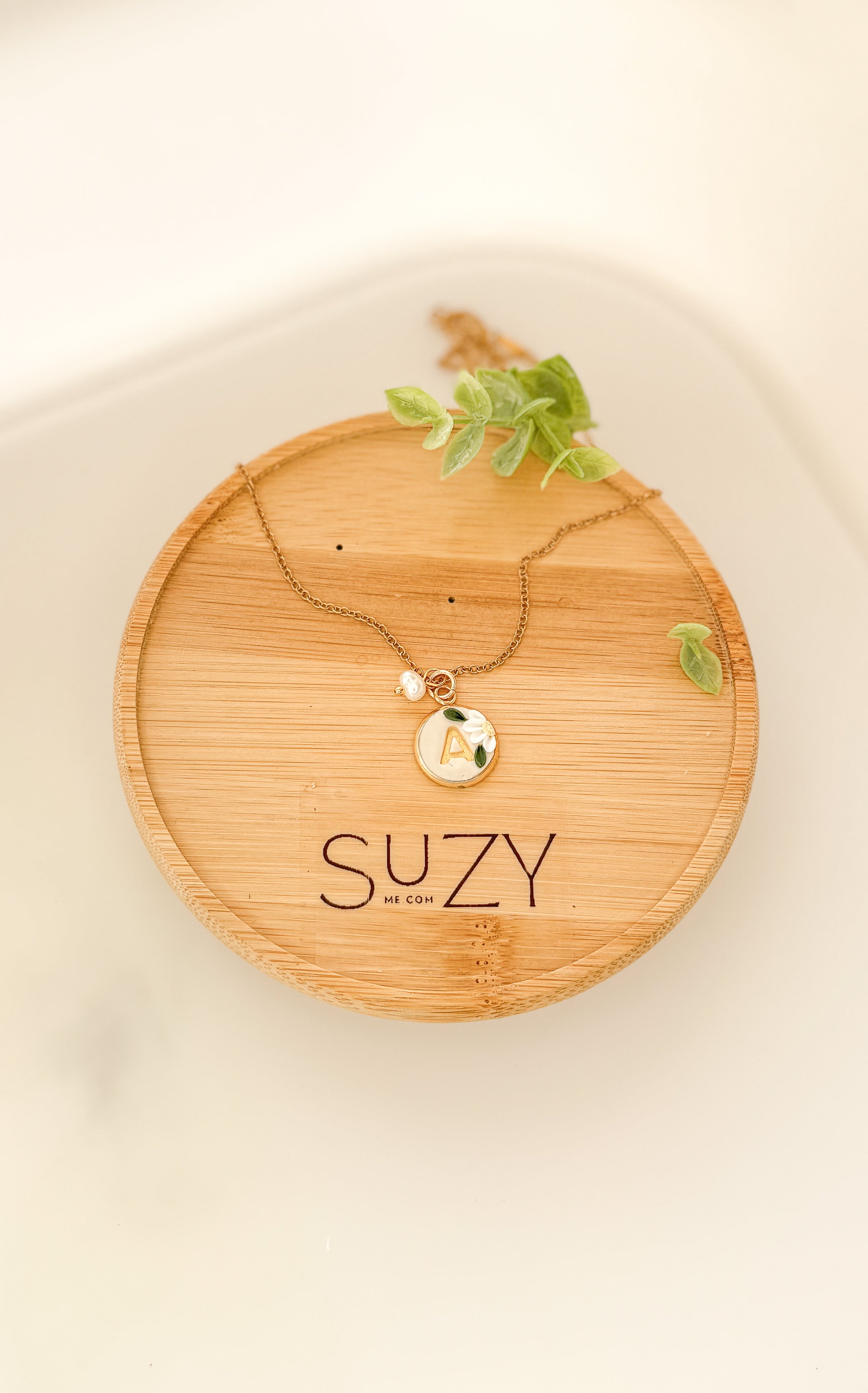 Initial Necklace, Stainless Steel, Polymer Clay Letter Pendant, Minimalist Alphabet Jewelry, Personalized Gift, pearl, glass crystal