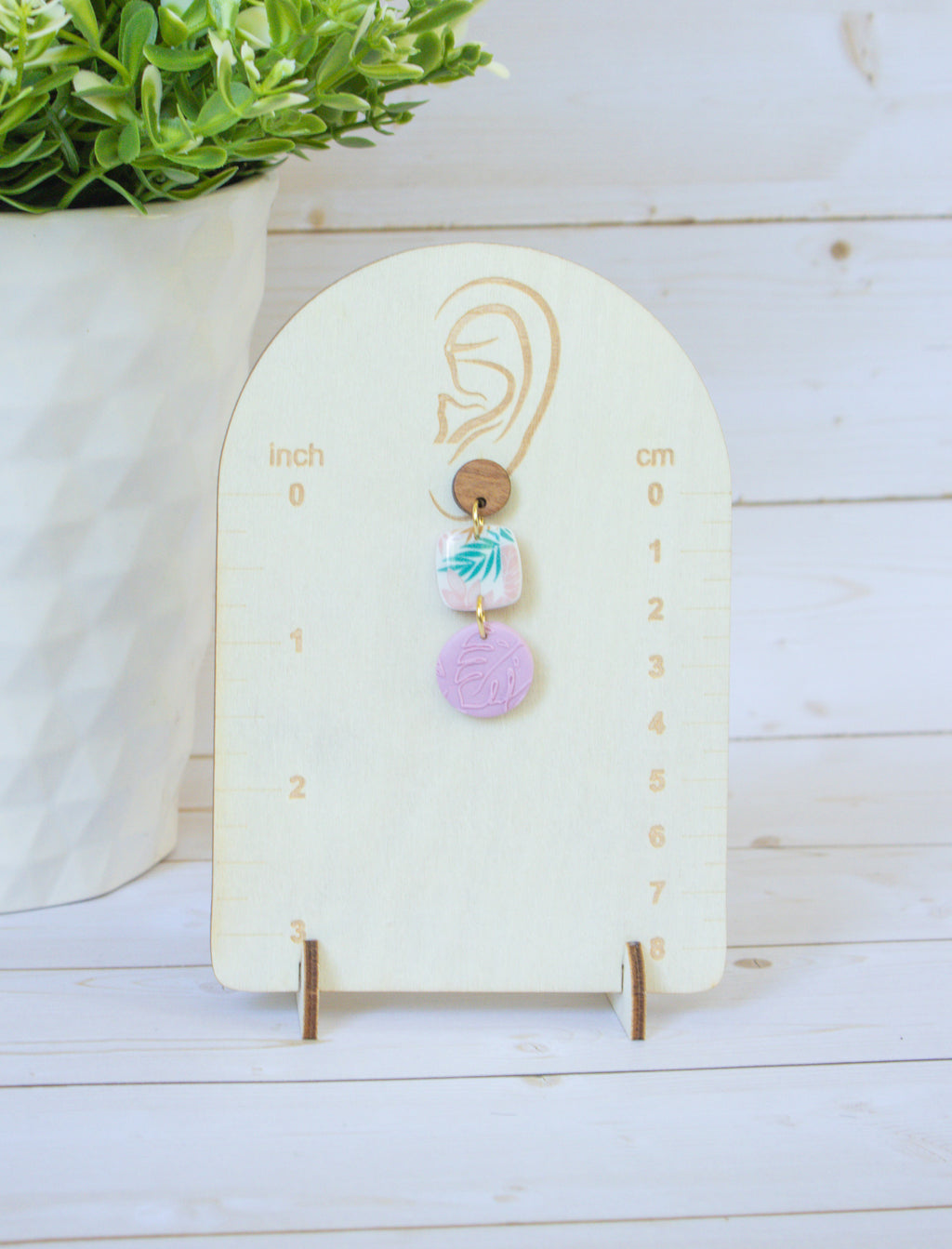 SS13 Tropical Leaf Teardrop Earrings Wood | Vacation Statement Earrings | Lightweight Polymer Clay | Gifts for Her