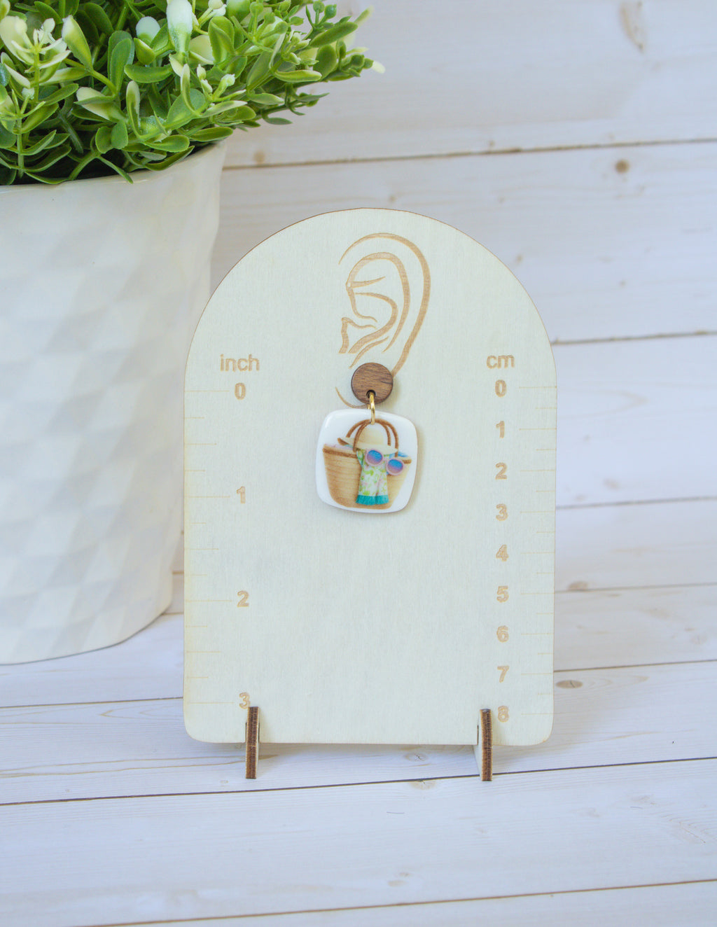 SS15 Summer Tote Bag Earrings Wood | Vacation Statement Earrings | Handmade Polymer Clay | Lightweight