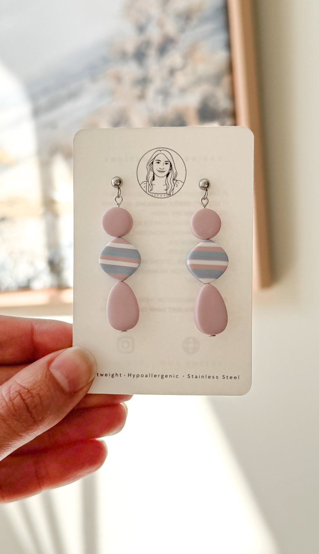 Pastel Dangle Earrings – Striped Polymer Clay Jewelry – Soft Minimalist Statement Earrings – Lightweight Handmade