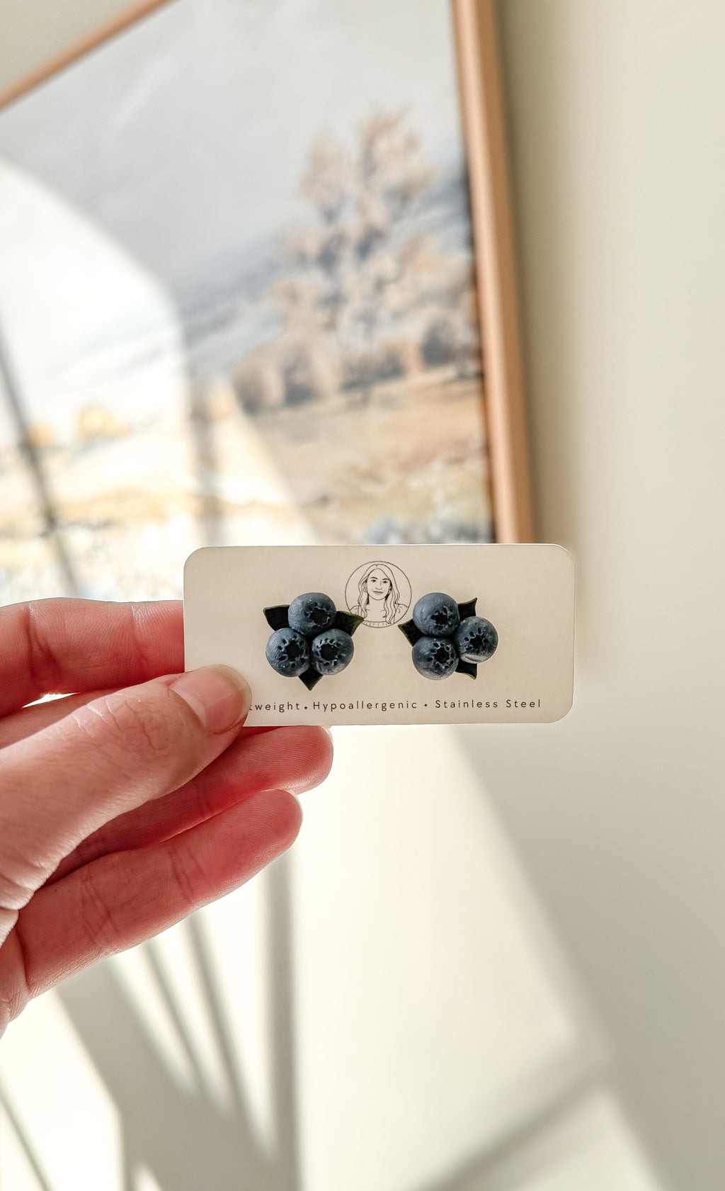 FR1 Fruit Inspired Earrings - Blueberries, Lightweight Statement Jewelry, Boutique Gift for Her STUDS