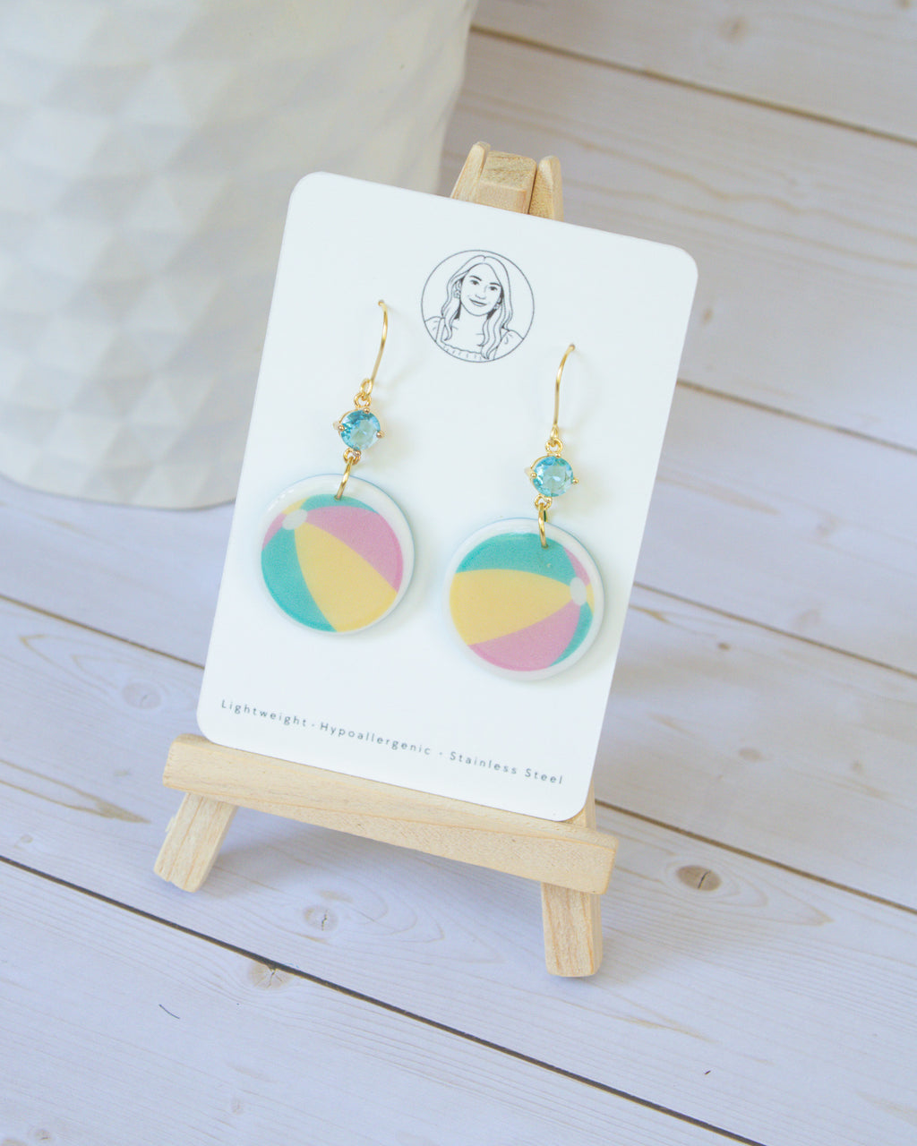 SS10 Beach Ball Dangle Earrings | Summer Pool Party Earrings | Handmade Polymer Clay | Lightweight & Hypoallergenic