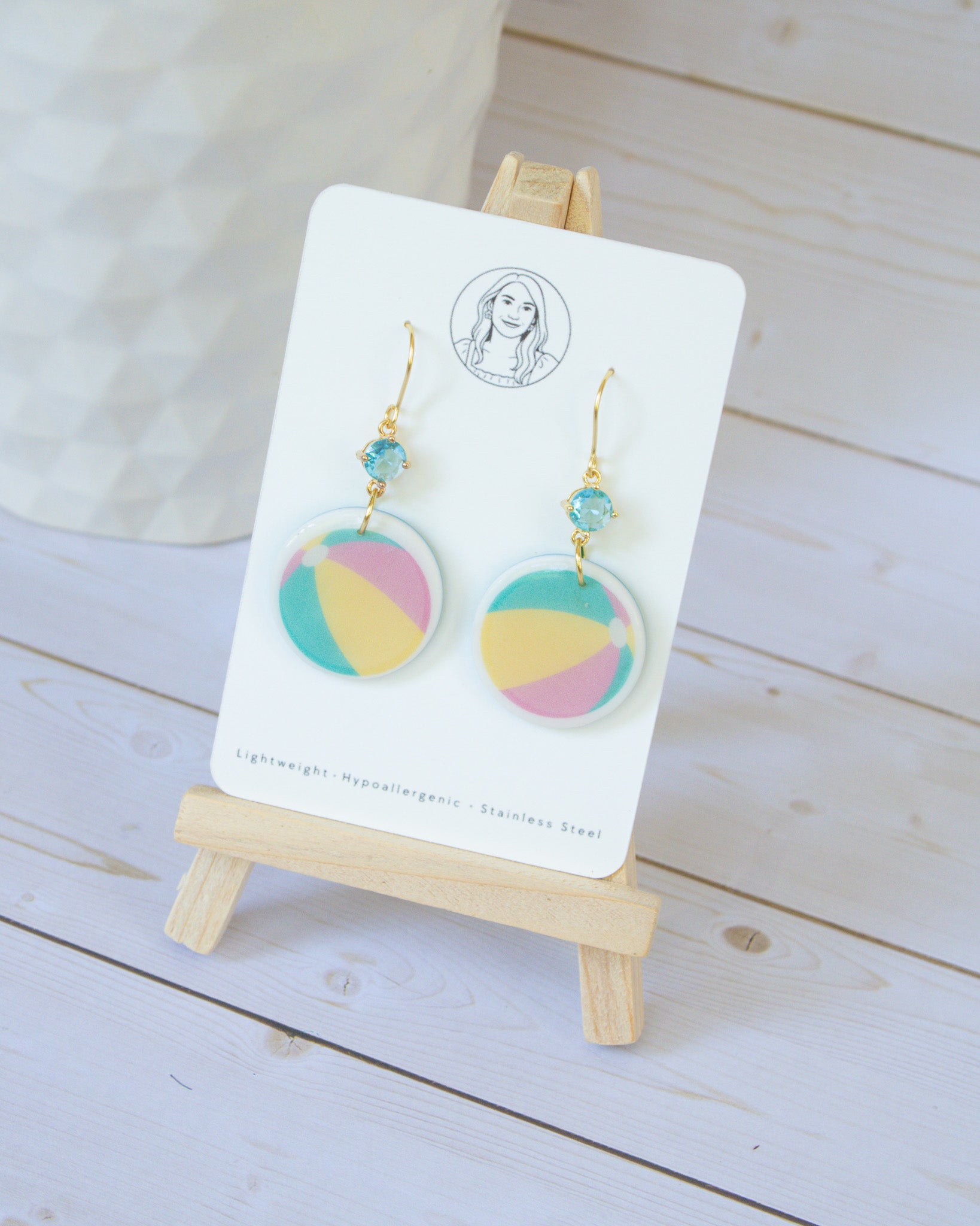 SS10 Beach Ball Dangle Earrings | Summer Pool Party Earrings | Handmade Polymer Clay | Lightweight & Hypoallergenic