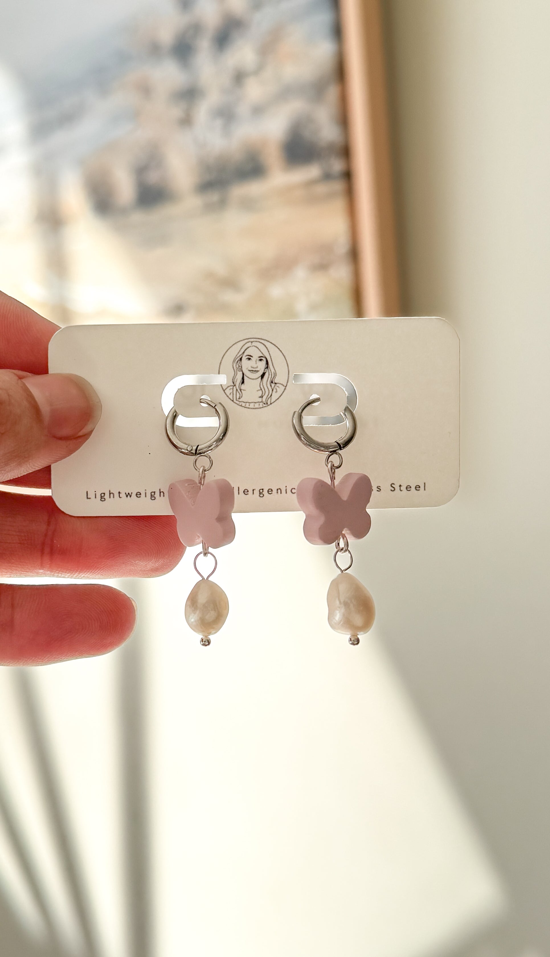 SUZY8 Everyday, Lightweight Hypoallergenic Stainless Steel Earrings, Durable Handmade Polymer Clay Jewelry, Trendy Soft Pastel Colors Butterfly Dangles