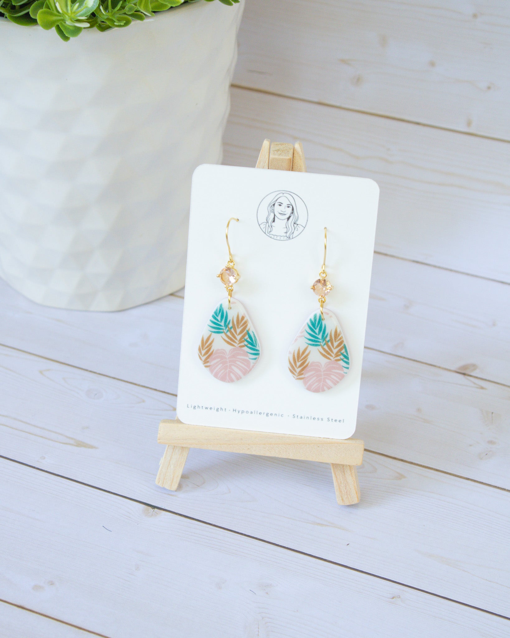 SS11 Tropical Leaf Teardrop Earrings | Vacation Statement Earrings | Lightweight Polymer Clay | Gifts for Her