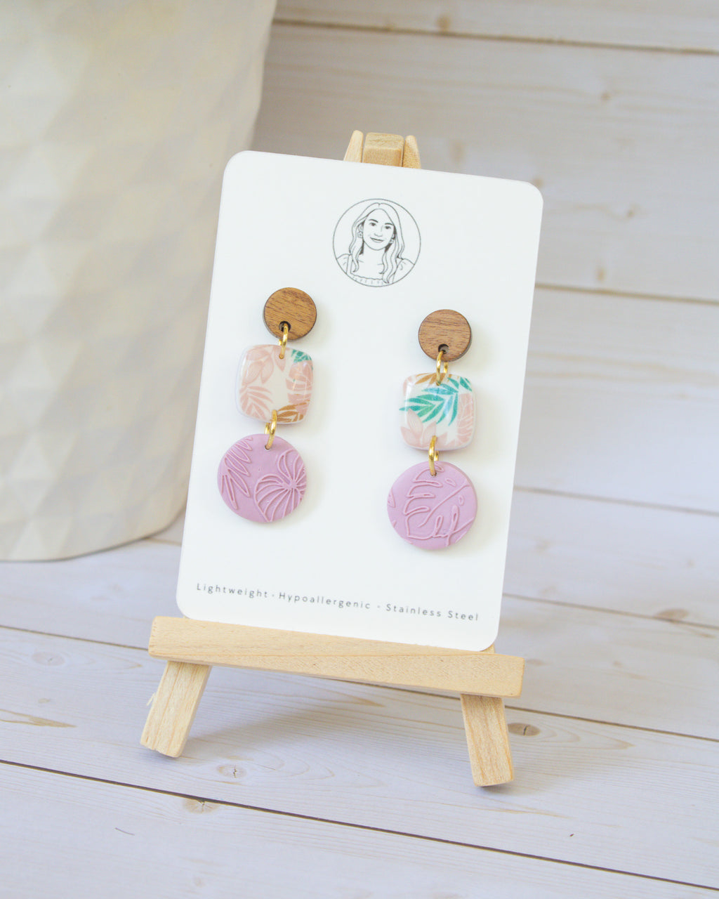 SS13 Tropical Leaf Teardrop Earrings Wood | Vacation Statement Earrings | Lightweight Polymer Clay | Gifts for Her
