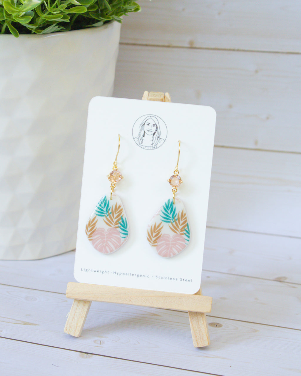 SS11 Tropical Leaf Teardrop Earrings | Vacation Statement Earrings | Lightweight Polymer Clay | Gifts for Her