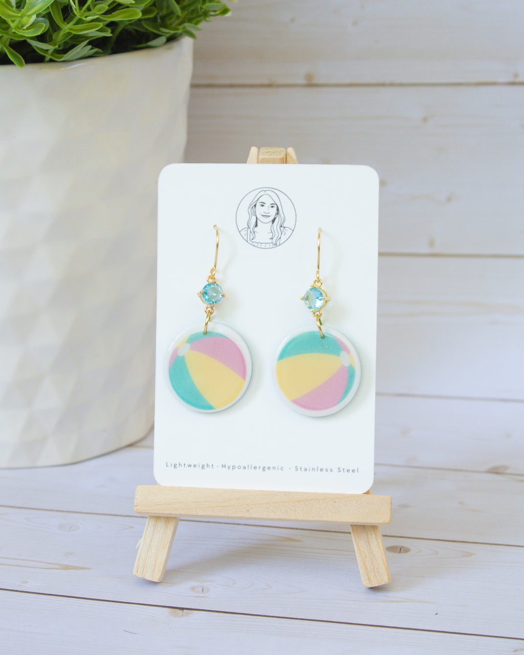 SS10 Beach Ball Dangle Earrings | Summer Pool Party Earrings | Handmade Polymer Clay | Lightweight & Hypoallergenic