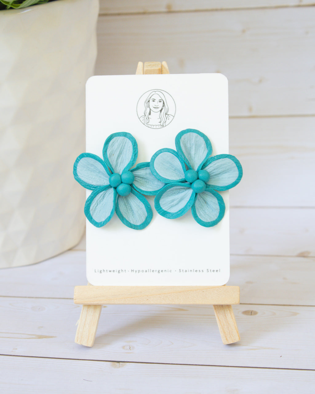 SS5 Teal Floral Statement Earrings | Lightweight Tropical Summer | Lightweight Polymer Clay| Gifts for Her