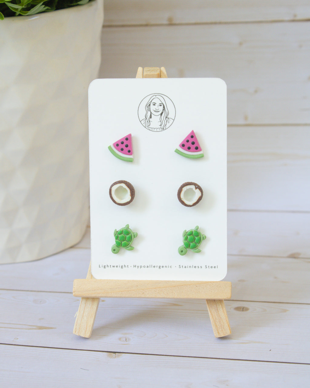SS8 Watermelon Turtle Coconut Stud pack Earrings | Cute Summer Fruit Earrings | Handmade Polymer Clay | Hypoallergenic