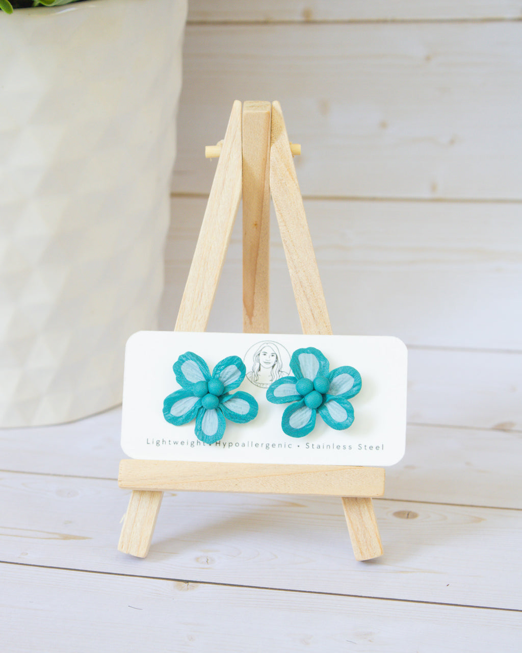 SS6 Teal Floral STUD Earrings | Lightweight Tropical Summer | Lightweight Polymer Clay| Gifts for Her
