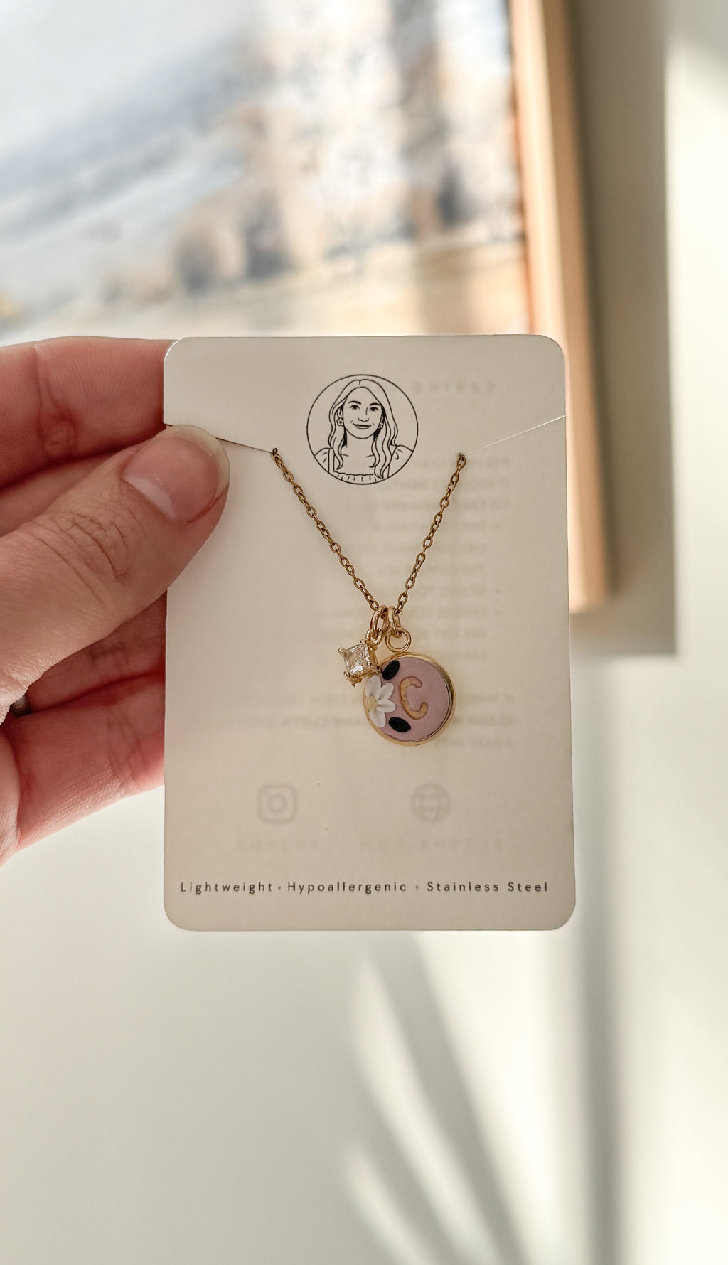 Initial Necklace, Stainless Steel, Polymer Clay Letter Pendant, Minimalist Alphabet Jewelry, Personalized Gift, pearl, glass crystal