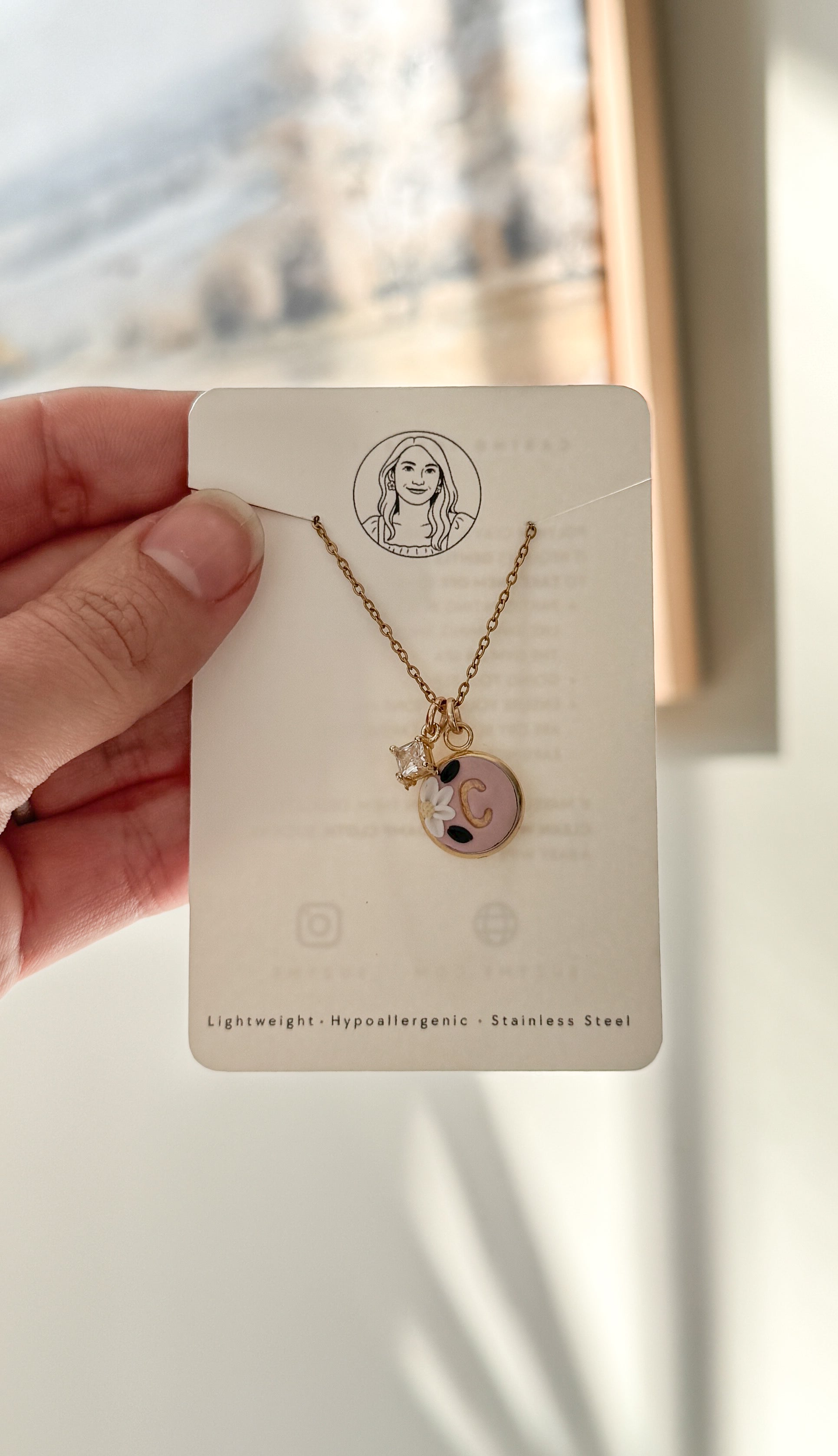 Initial Necklace, Stainless Steel, Polymer Clay Letter Pendant, Minimalist Alphabet Jewelry, Personalized Gift, pearl, glass crystal
