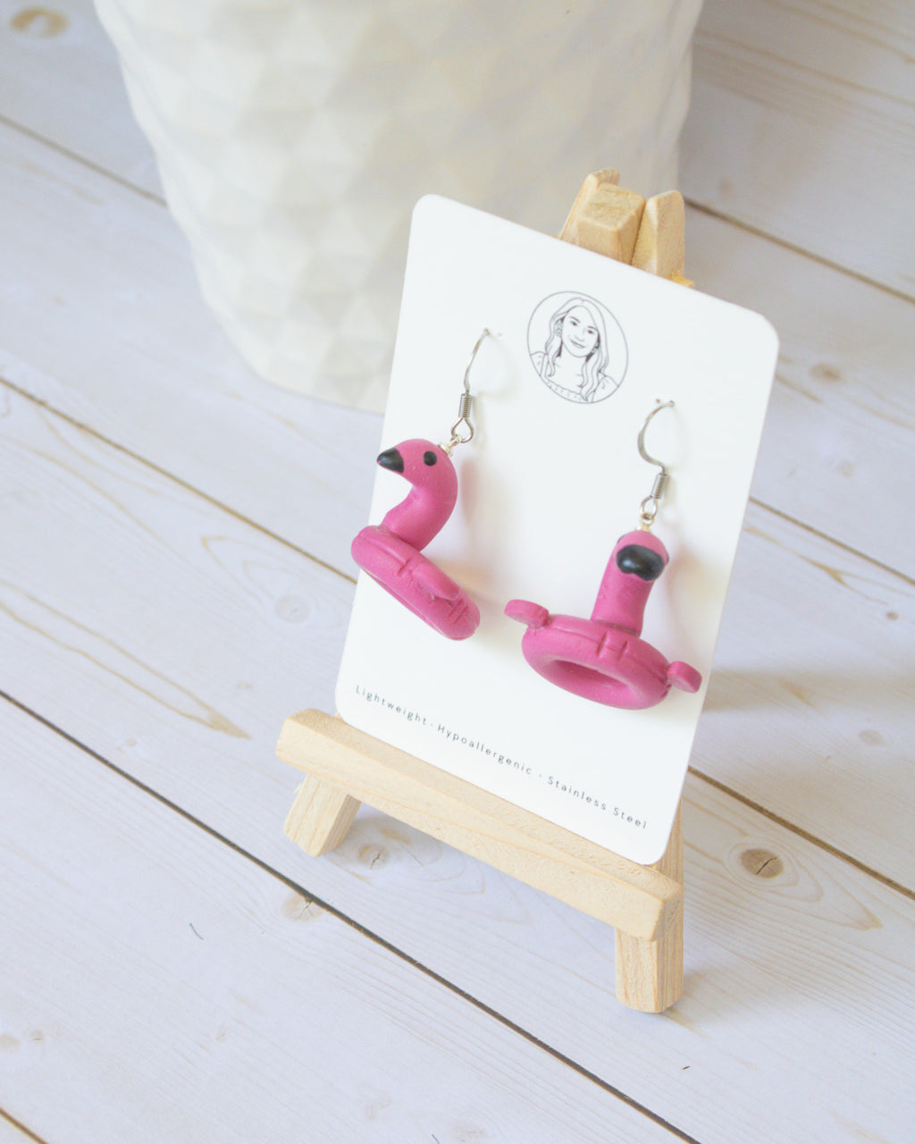 SS16 Pink Flamingo Pool Float Earrings | Fun Summer Statement Earrings | Handmade Polymer Clay