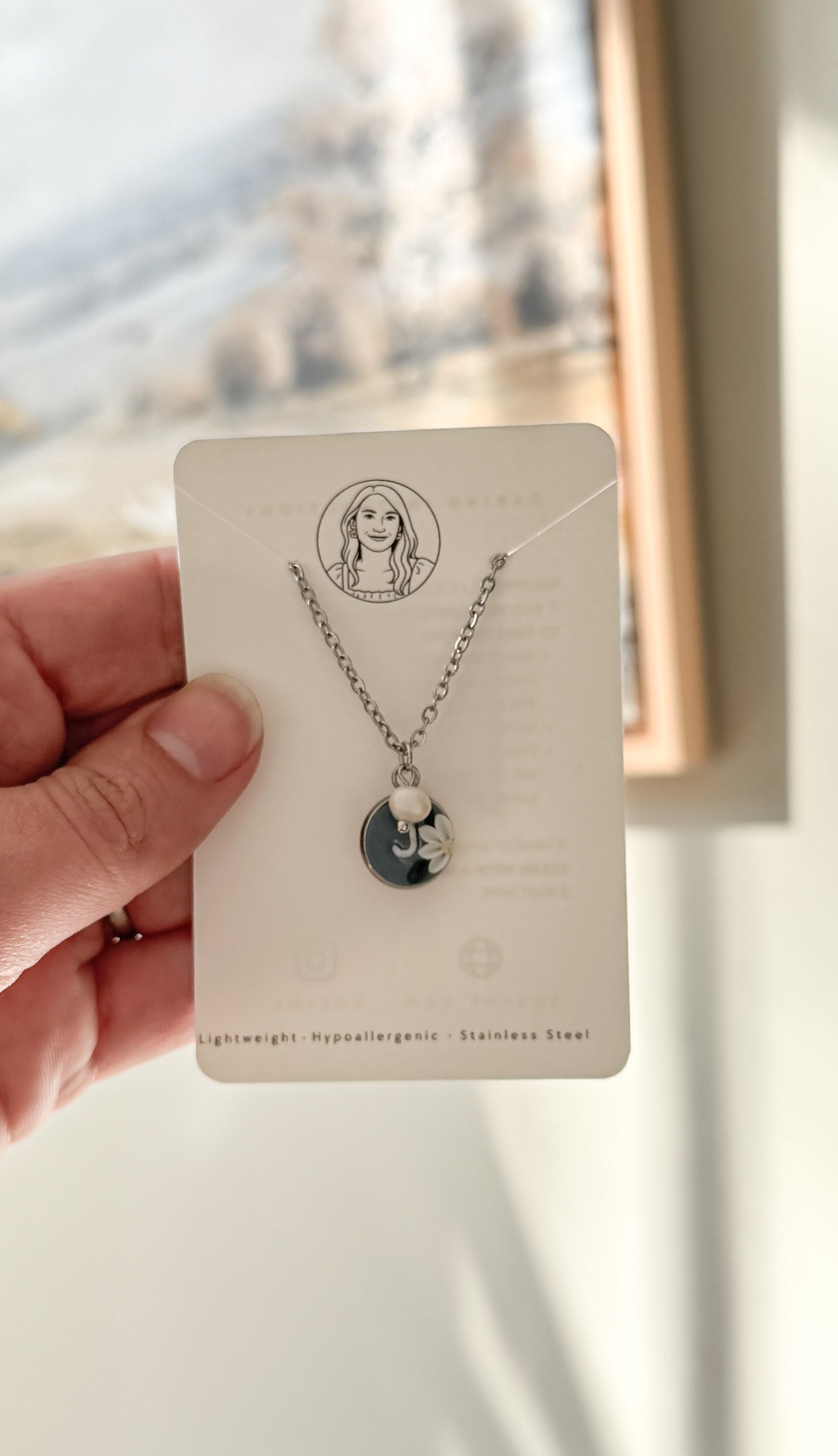 Initial Necklace, Stainless Steel, Polymer Clay Letter Pendant, Minimalist Alphabet Jewelry, Personalized Gift, pearl, glass crystal