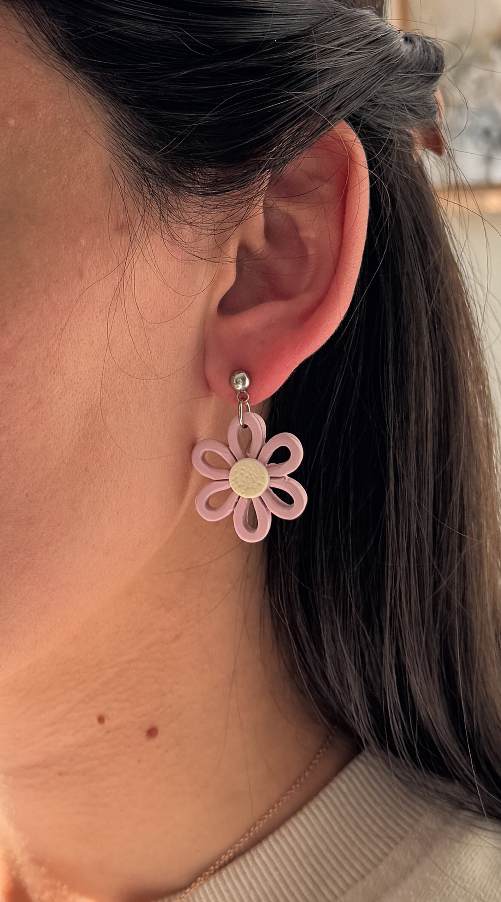 Daisy Floral Inspired Clay Earrings – Lightweight Pastel Colors Statement Jewelry, Everyday Wear