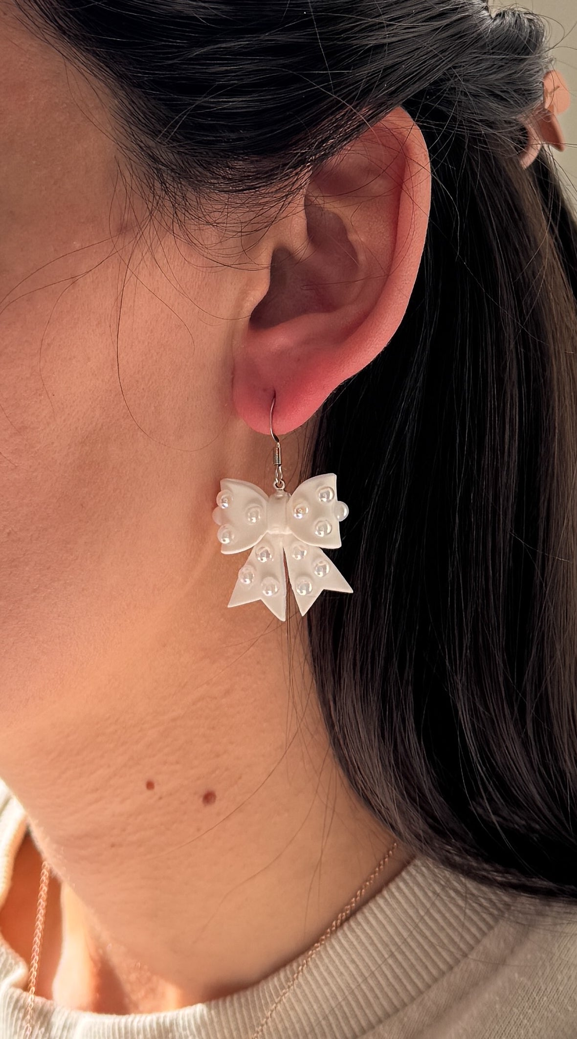 P5 Pearl Inspired Earrings, Elegant Dangle Jewelry, Gift for Her, Bow style