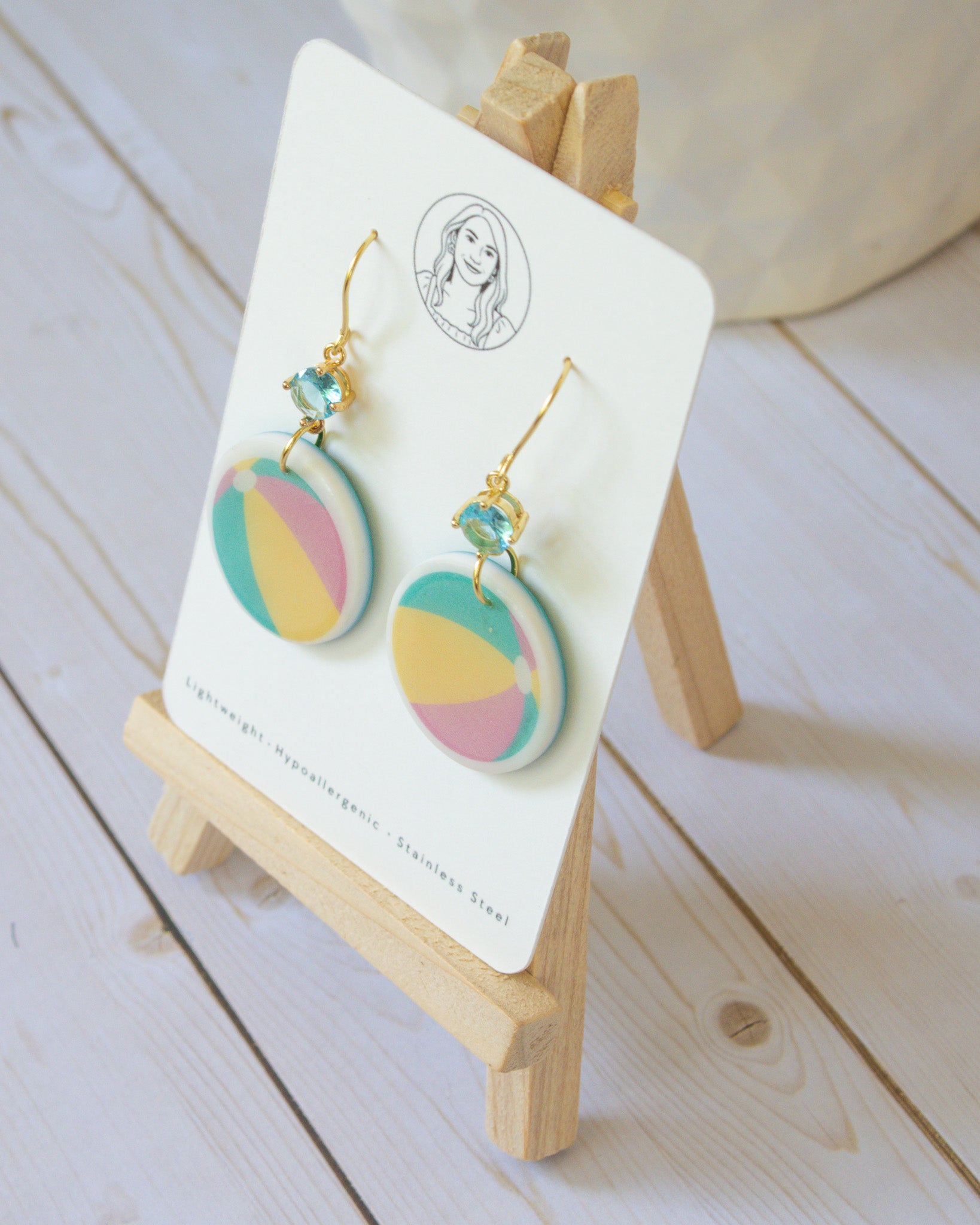 SS10 Beach Ball Dangle Earrings | Summer Pool Party Earrings | Handmade Polymer Clay | Lightweight & Hypoallergenic