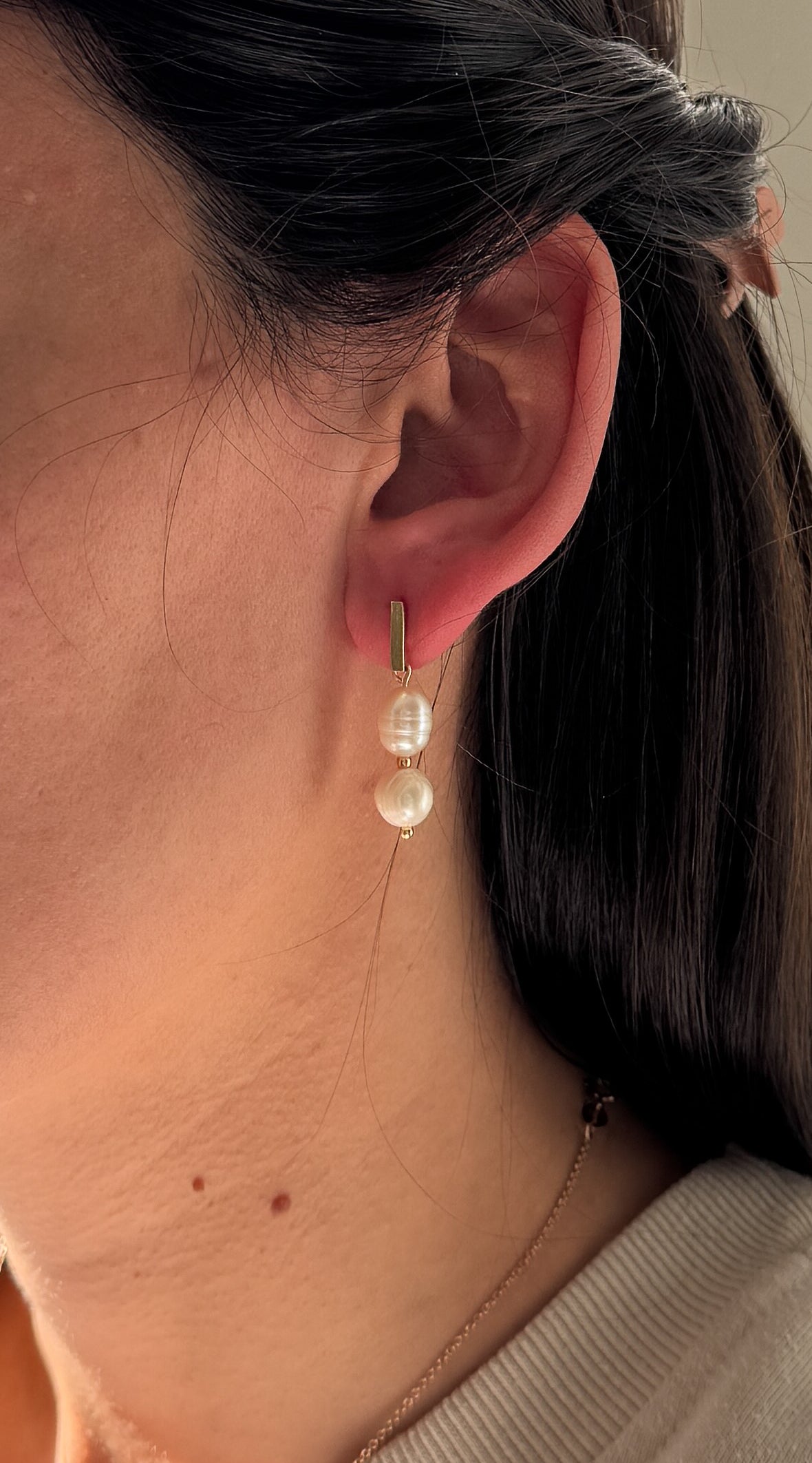 P8 Pearl Earrings, Stainless Steel, Hypoallergenic, Elegant Dangle Jewelry, Timeless Minimalist Gift for Her .