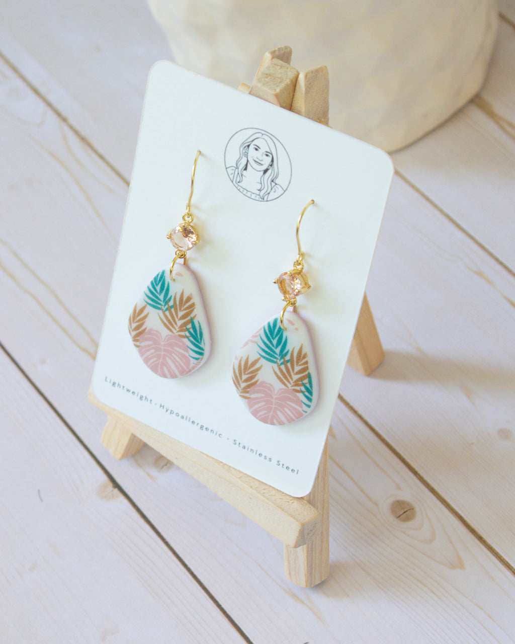 SS11 Tropical Leaf Teardrop Earrings | Vacation Statement Earrings | Lightweight Polymer Clay | Gifts for Her