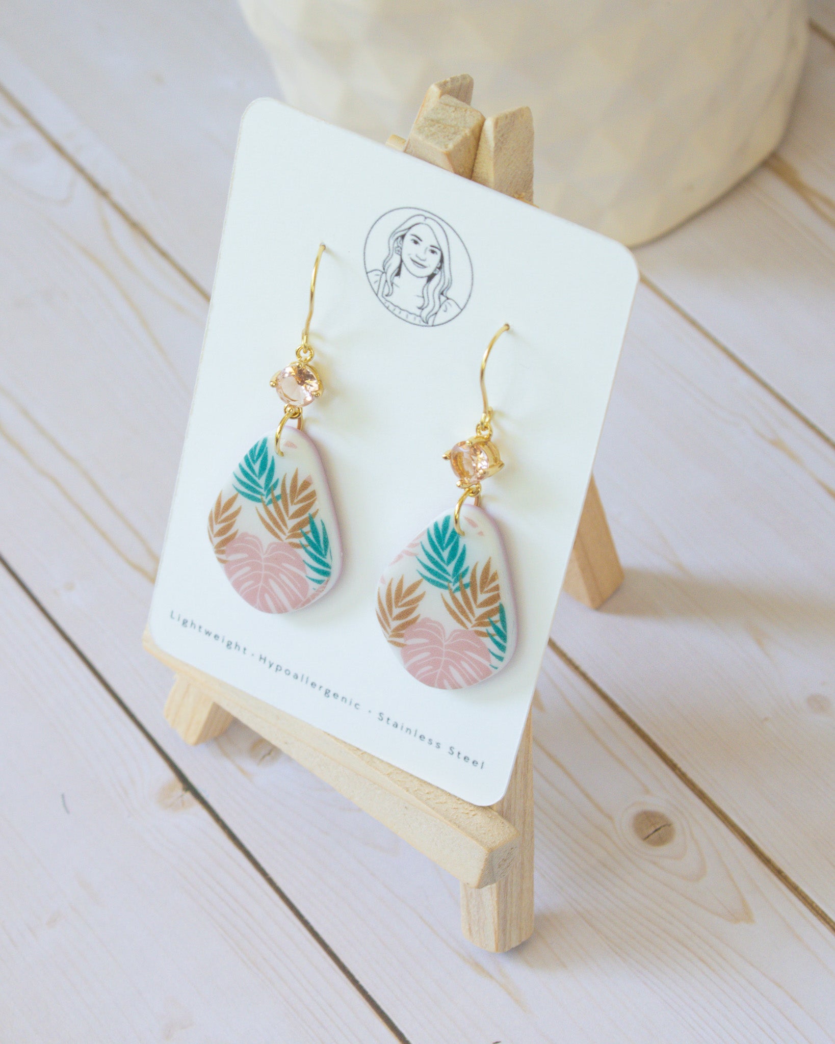 SS11 Tropical Leaf Teardrop Earrings | Vacation Statement Earrings | Lightweight Polymer Clay | Gifts for Her