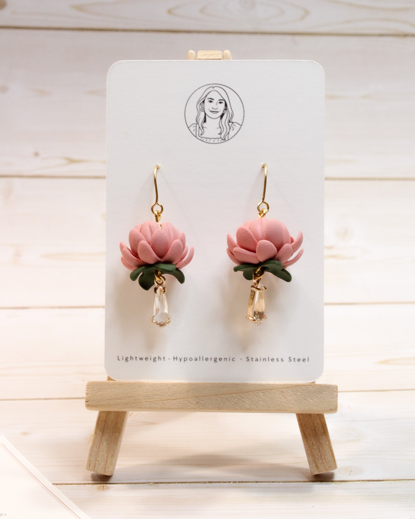 P1 Protea Flower Jewelry, Elegant South African Inspired Artisan Handmade Earrings, Unique Gifts for Her, Natural soft tones, Glass Crystal, Gold