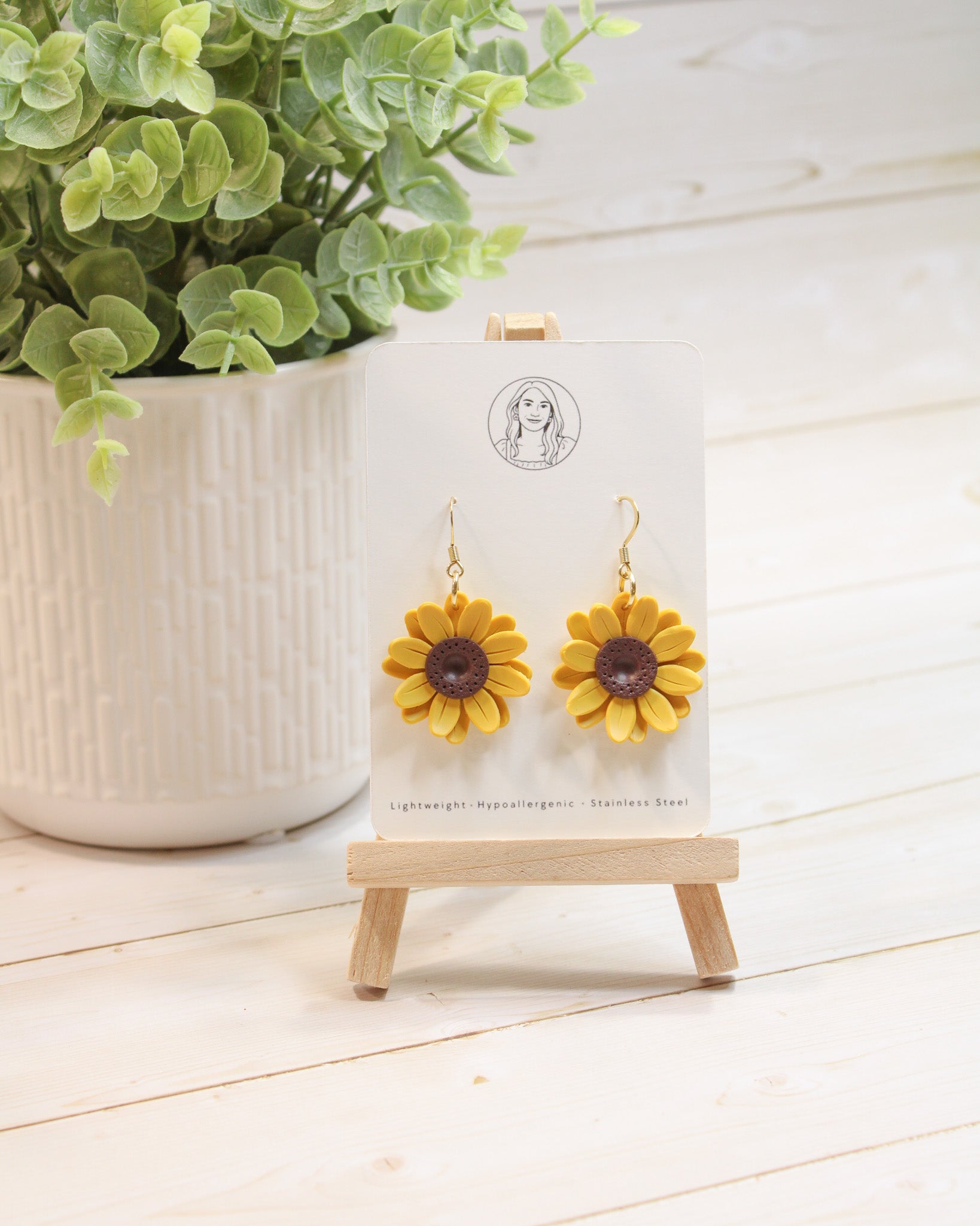 Yellow Sunflower 1 Floral Handmade Lightweight, Polymer Clay Dangle Earrings, Gift for Her