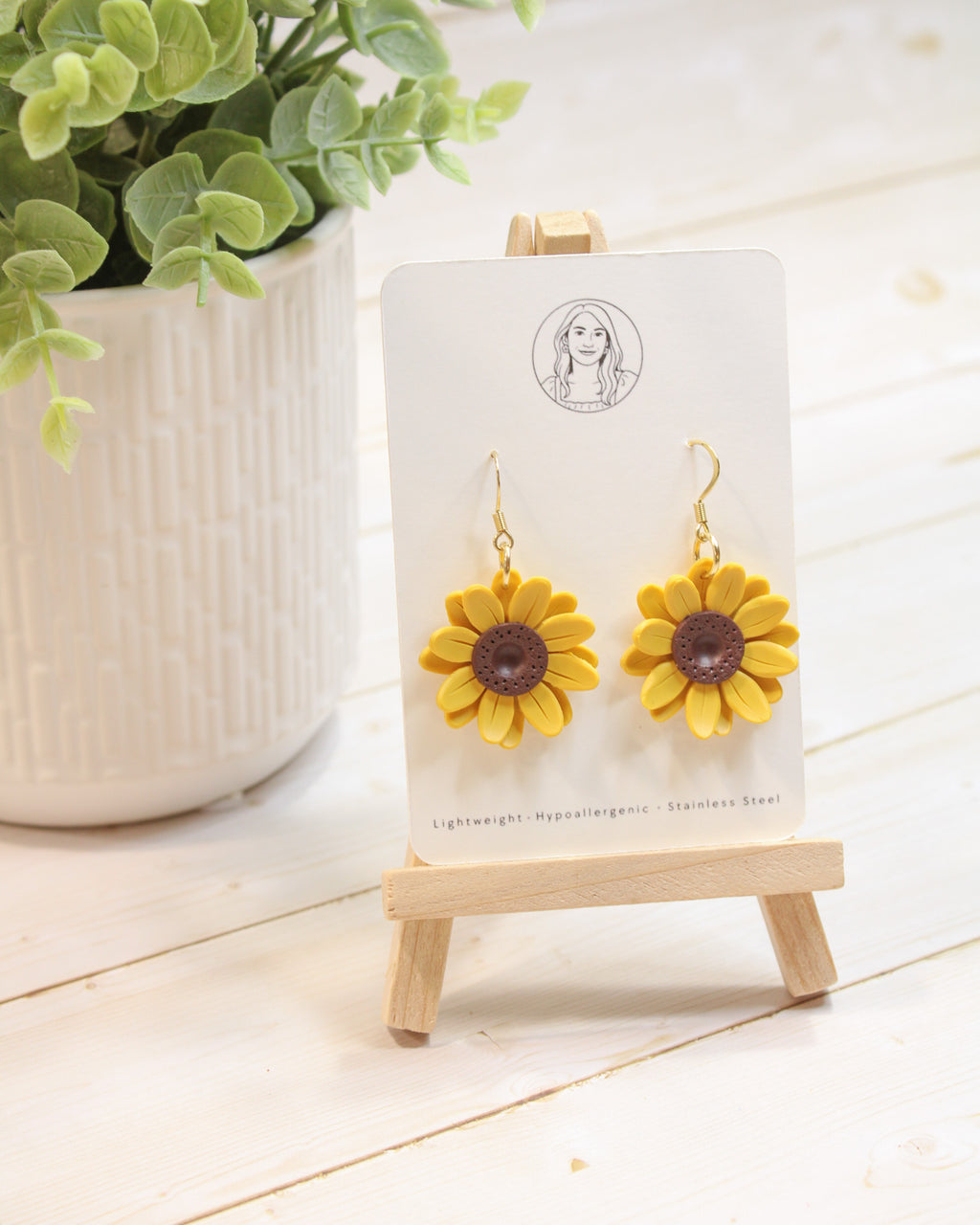 Yellow Sunflower 1 Floral Handmade Lightweight, Polymer Clay Dangle Earrings, Gift for Her