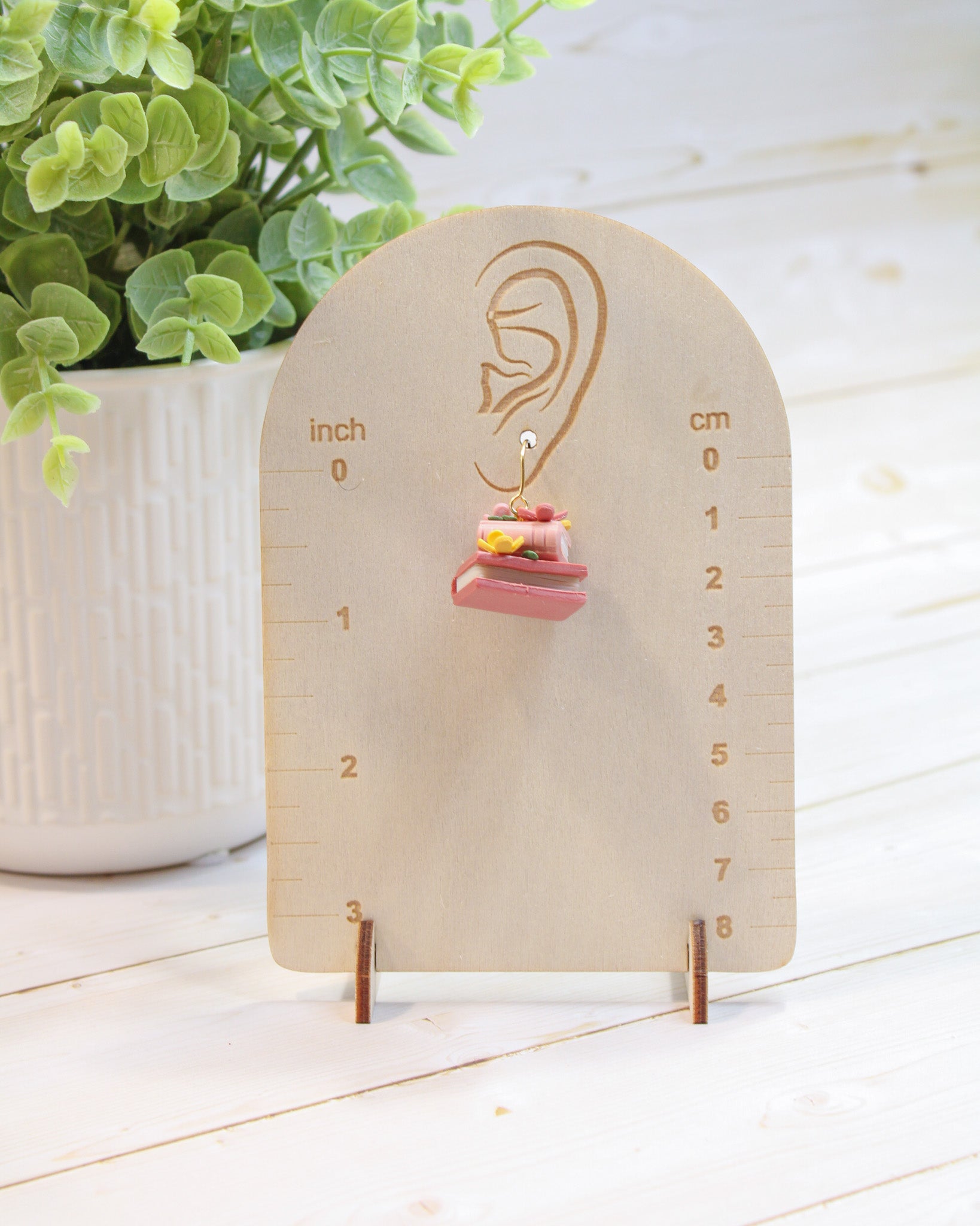 PUG1 Dainty Floral Bookish Inspired Earrings, Handmade Polymer Clay Dangle, Gift, Soft Colors