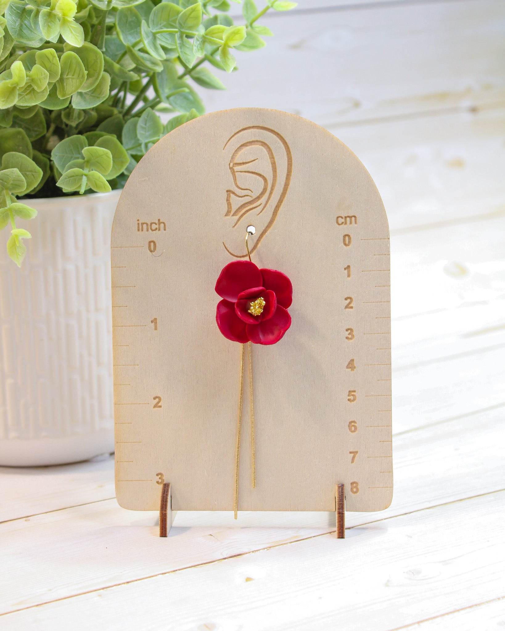 Delicate Red Flower With Gold Dangles, Lightweight Handmade Jewelry, Boutique Gift for Her