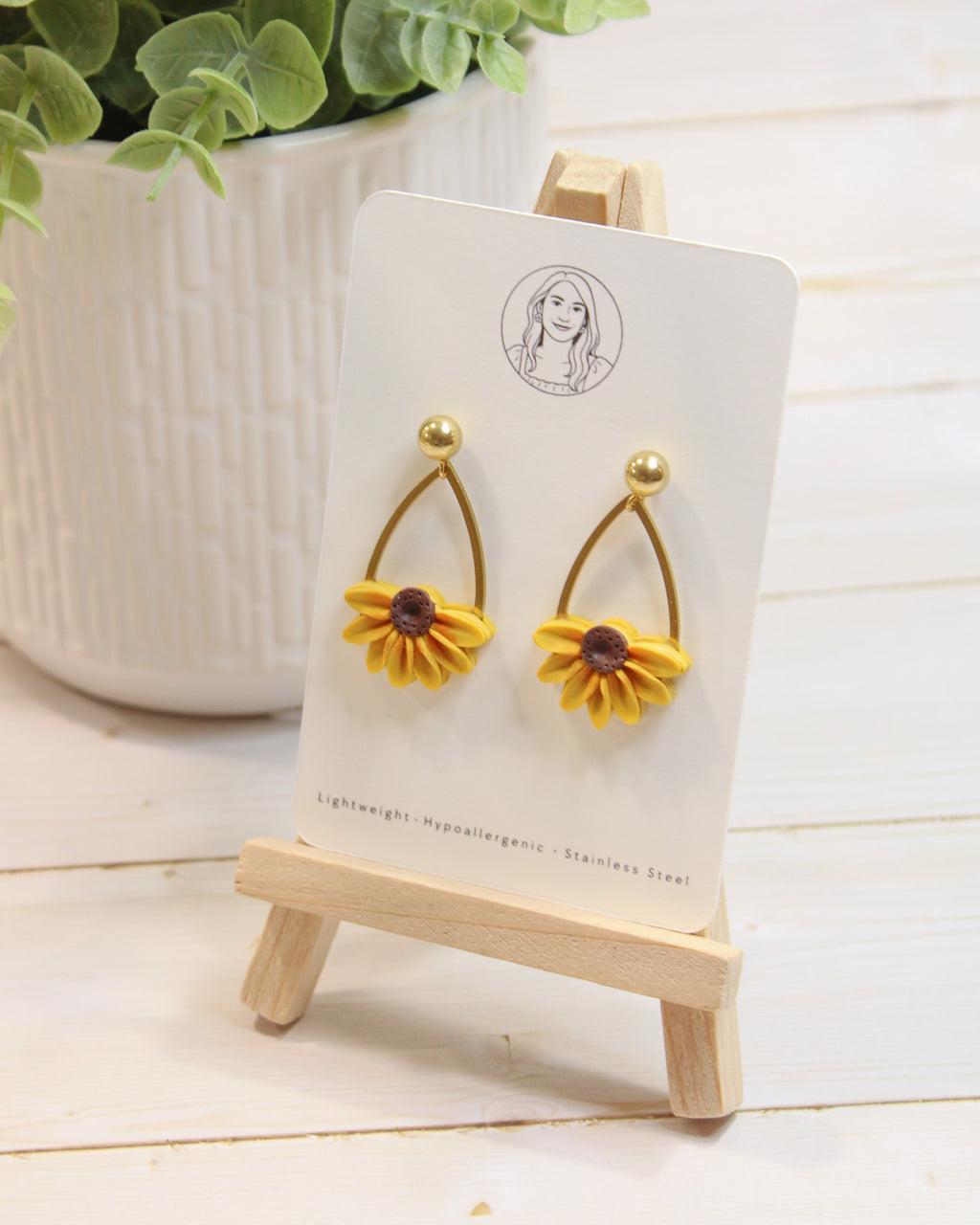 Yellow Sunflower 4 Floral Handmade Lightweight, Polymer Clay Dangle Jewelry, Gift for Her