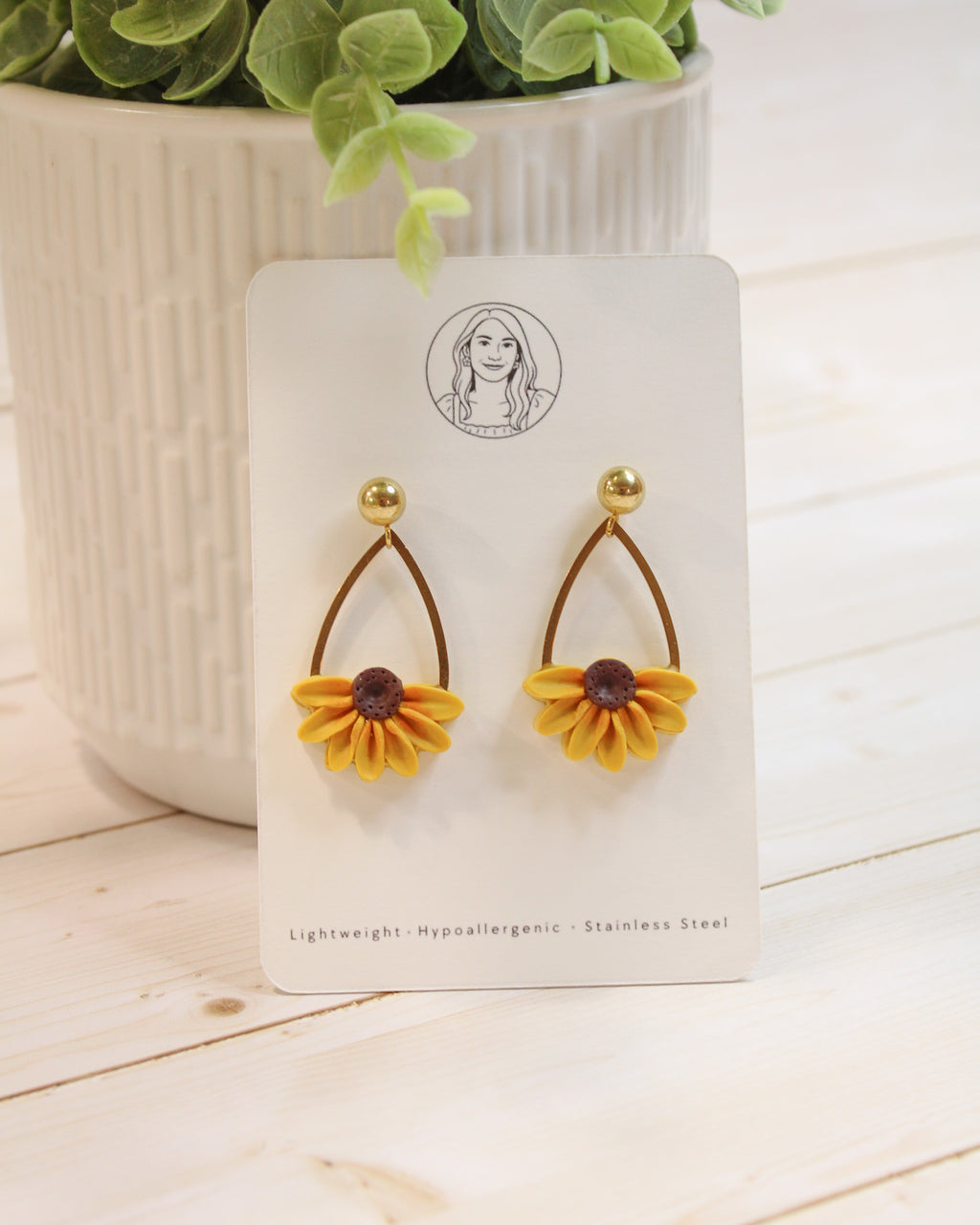 Yellow Sunflower 4 Floral Handmade Lightweight, Polymer Clay Dangle Jewelry, Gift for Her