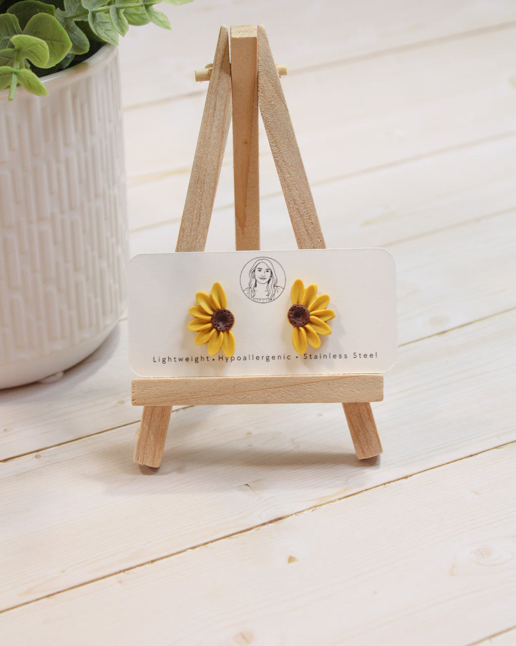 Yellow Sunflower 3 Floral Handmade Lightweight, Polymer Clay Dangle Jewelry, Gift for Her, Studs