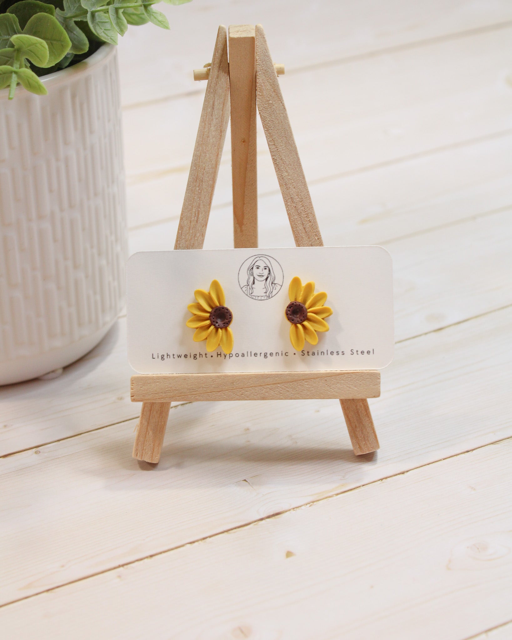 Yellow Sunflower 3 Floral Handmade Lightweight, Polymer Clay Dangle Jewelry, Gift for Her, Studs