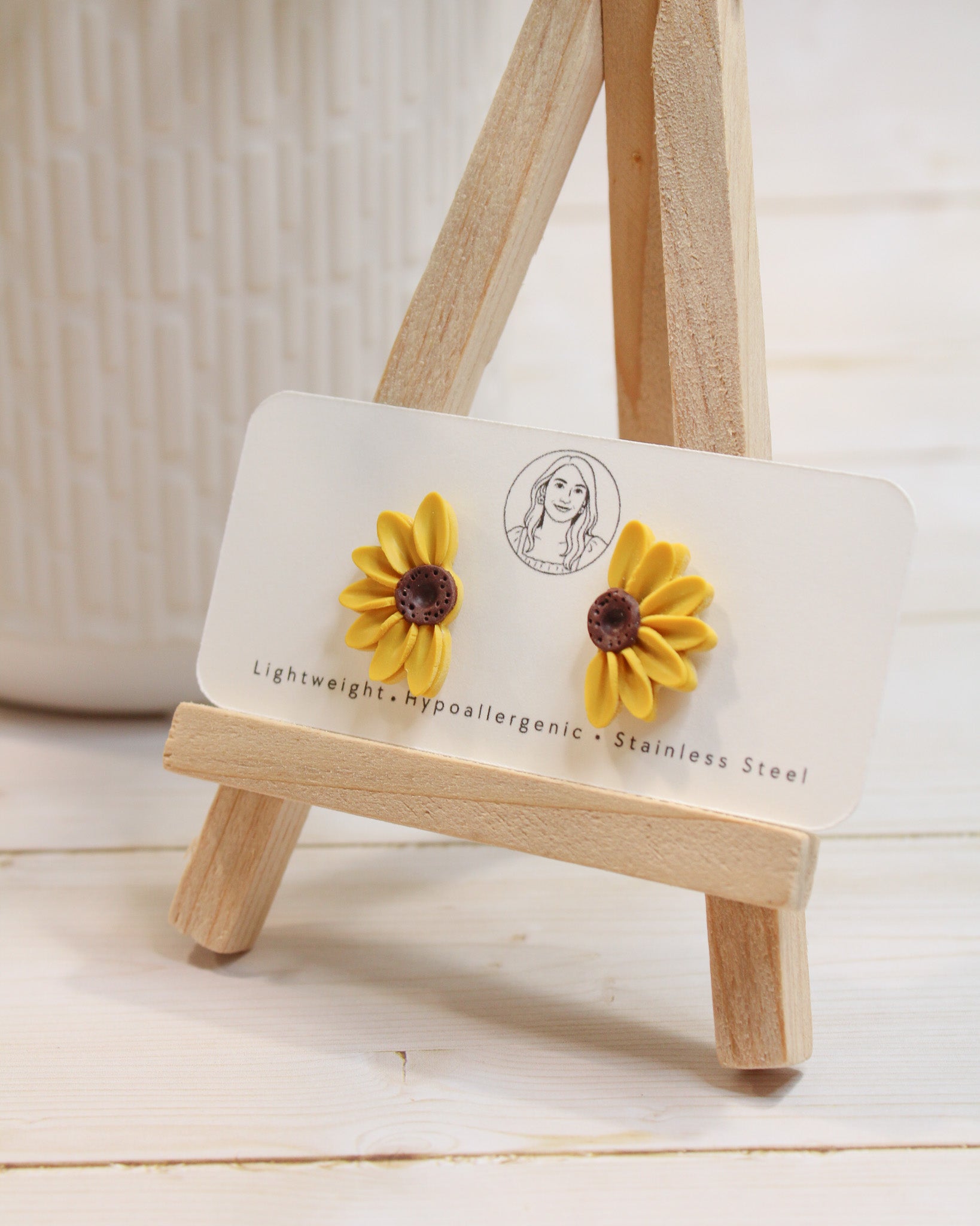 Yellow Sunflower 3 Floral Handmade Lightweight, Polymer Clay Dangle Jewelry, Gift for Her, Studs