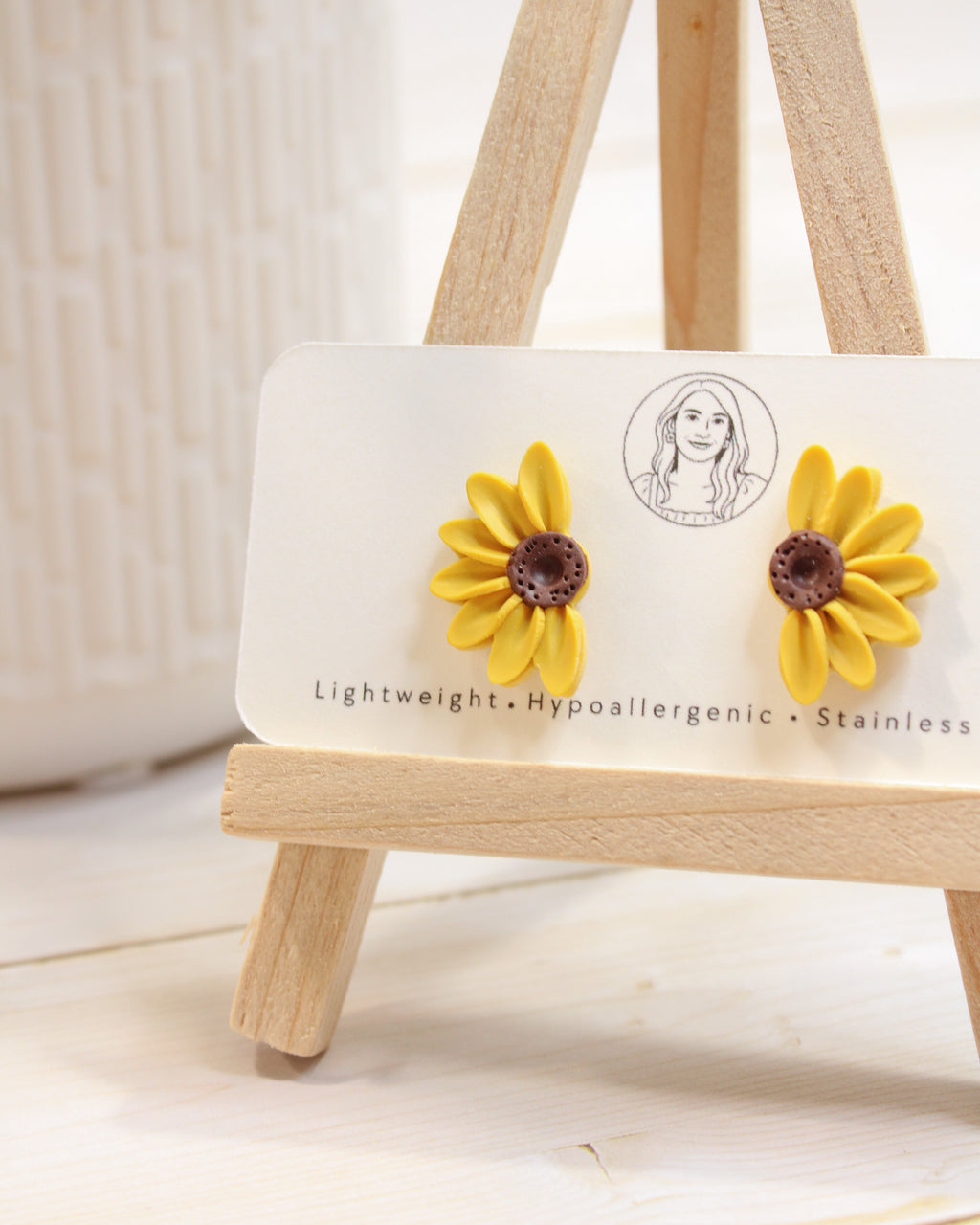 Yellow Sunflower 3 Floral Handmade Lightweight, Polymer Clay Dangle Jewelry, Gift for Her, Studs